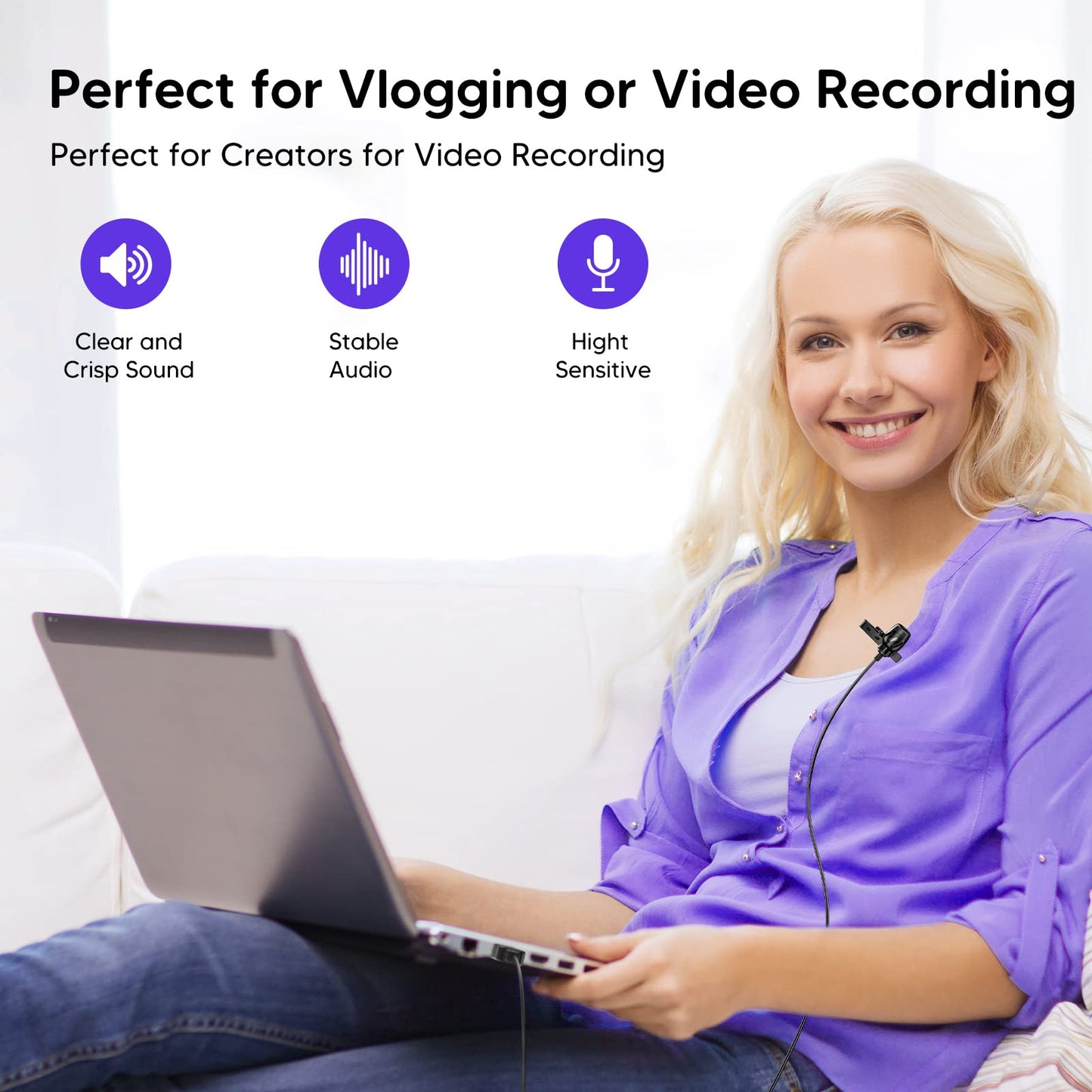KMAG USB Lavalier Microphone, Lapel Microphone for Computer, USB-C Clip On Mic for YouTube, Recording, Podcasting, Gaming, Interview Omnidirectional