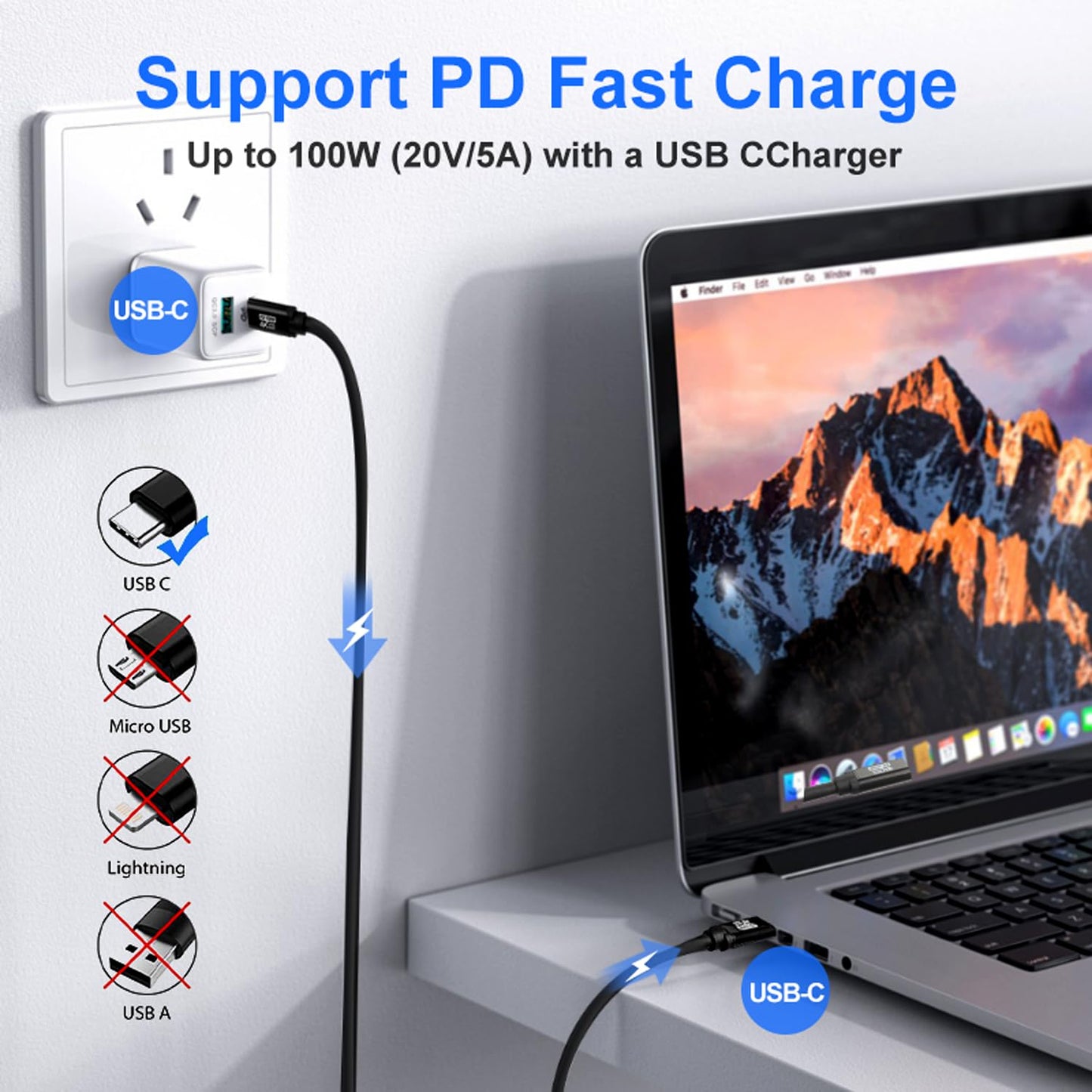 YOTETION USB C to C Cable 25FT,100W 4K60HZ Type C GEN2x2(Data usb3.1),USB C Video Output from USB3.2/ USB4.0 Fast Charging & Sync for Xreal MacBook