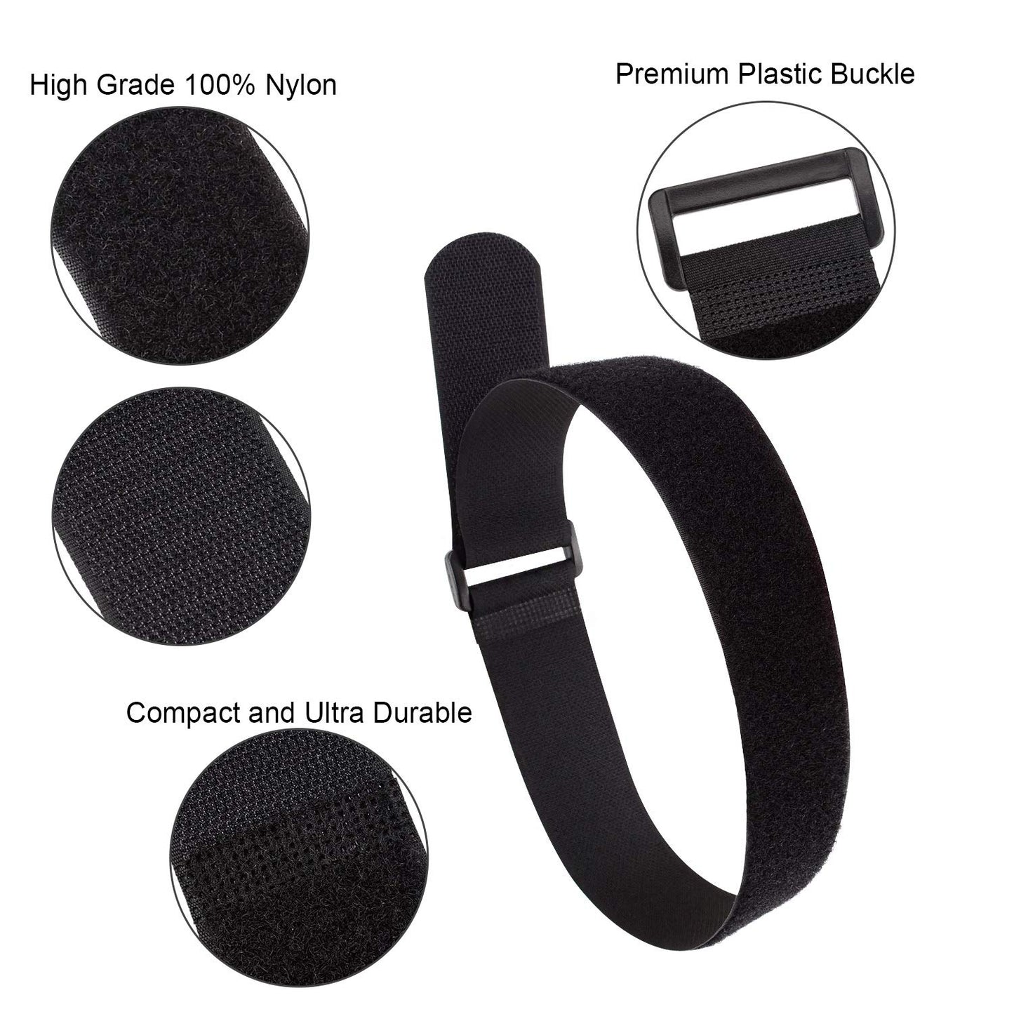 1.5 x 24 Inch Hook and Loop Cable Tie, 12 Pack Heavy Duty Adjustable Fastening Adhesive Cinch Strap with Plastic D-ring Buckle, Multi-Purpose Reusable