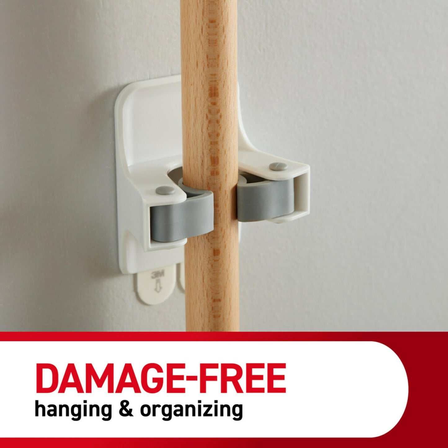 Command Broom & Mop Grippers, 2 Hangers with 4 Strips, Damage-Free Wall Mount Holder for Cleaning Tools, Organizing & Storage, Holds up to 4lb