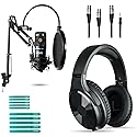 Movo Studio Microphone and Podcast Equipment Bundle - 3.5mm TRS and XLR Condenser Microphone for Singing, Podcasts, and More - Studio Headphones with