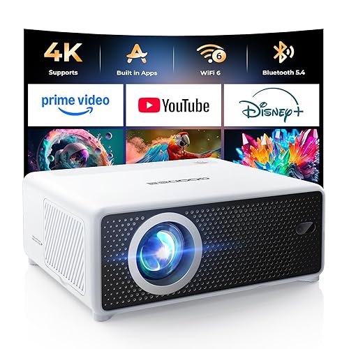 GOODEE Mini Smart Projector with WiFi and Bluetooth - Compatible with Netflix/YouTube/PrimeVideo, Electric Focus & Keystone, Short Throw Portable