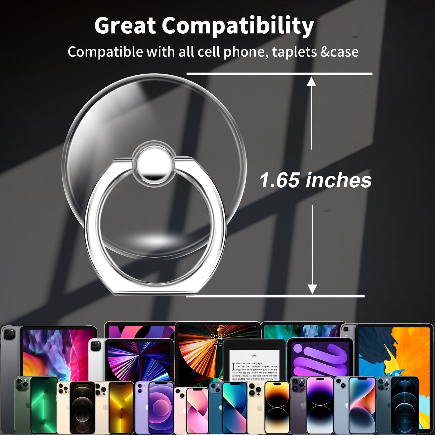 TACOMEGE Clear Cell Phone Grips Holder, Transparent Finger Ring Kickstand for Smartphone Tablet Case Accessories(Round)(1)