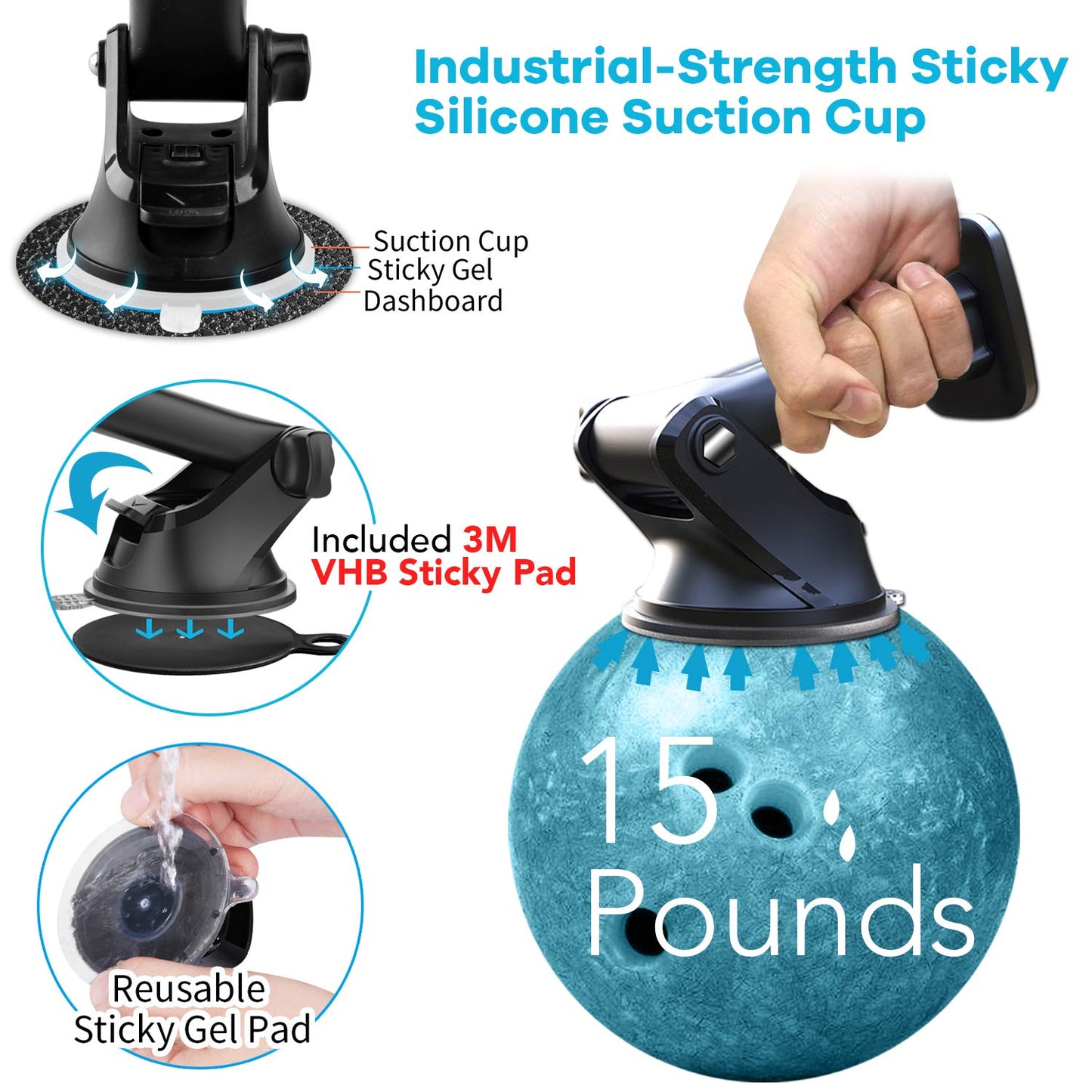APPS2Car 3-in-1 Car Phone Mount Magnetic Dashboard Windshield Air Vent Mount Phone Holder for Car Universal Car Phone Holder with Powerful Suction Cup