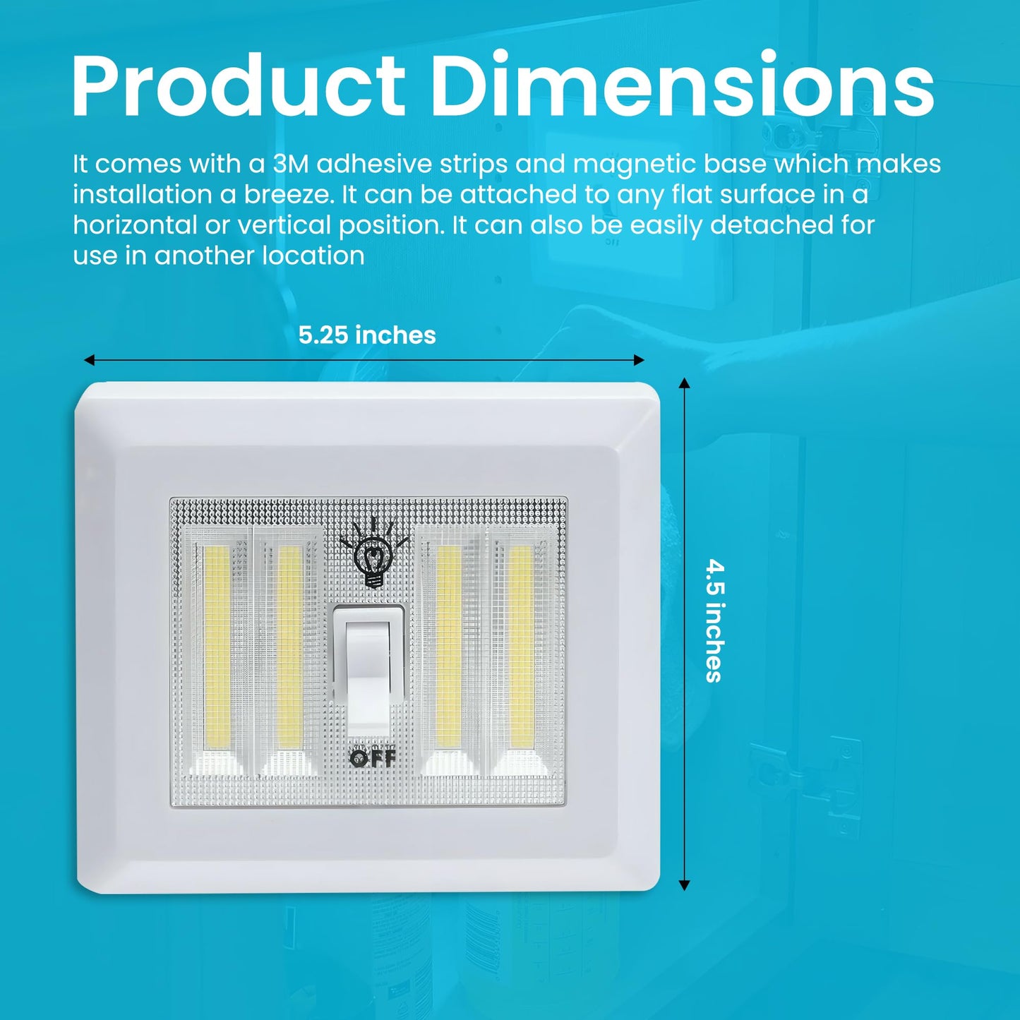 AlltroLite LED Closet Light Switch | 400 Lumen Wireless Battery Powered COB Night Light | Stick On Magnetic Battery Lights for Under Cabinet, Shelf