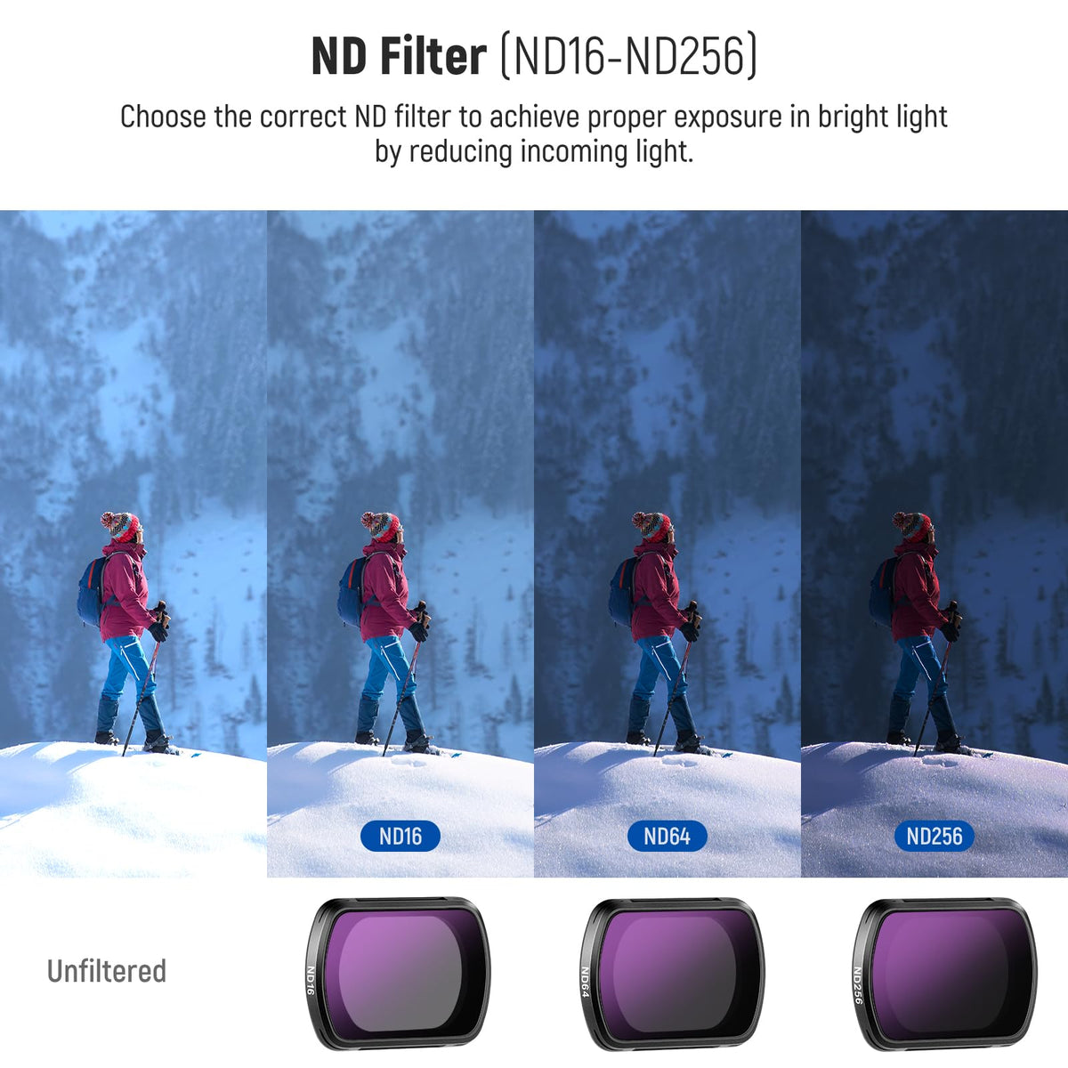 NEEWER HD CPL ND16 ND64 ND256 Filter Kit Compatible with DJI OSMO Pocket 3 Creator Combo Accessories Magnetic Action Camera Neutral Density Polarising