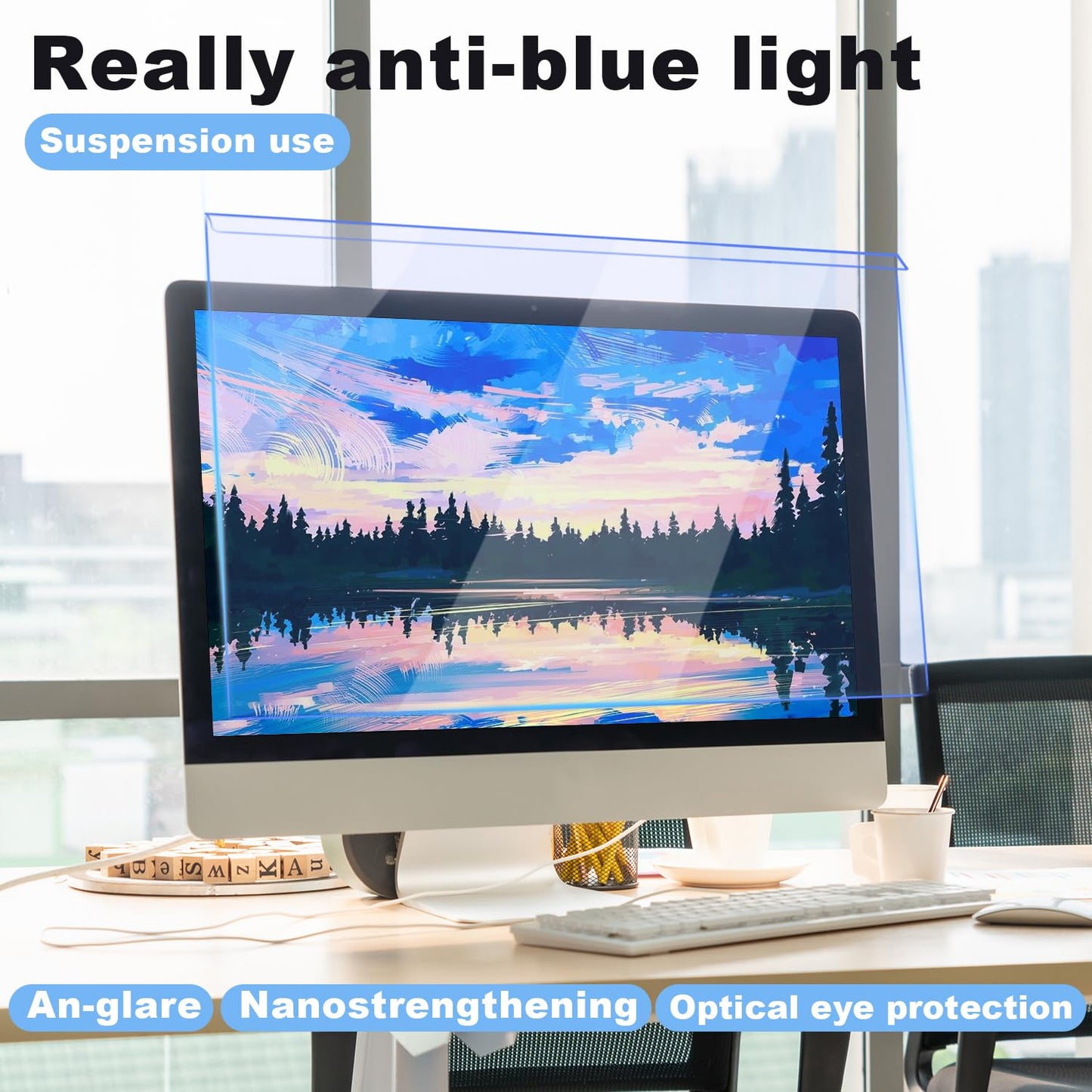 Anti Blue Light Screen Filter, Universal Blue Light Blocking Screen Protector Panel for 23, 23.6, 23.8, 24 inches Diagonal Desktop Computer LED PC