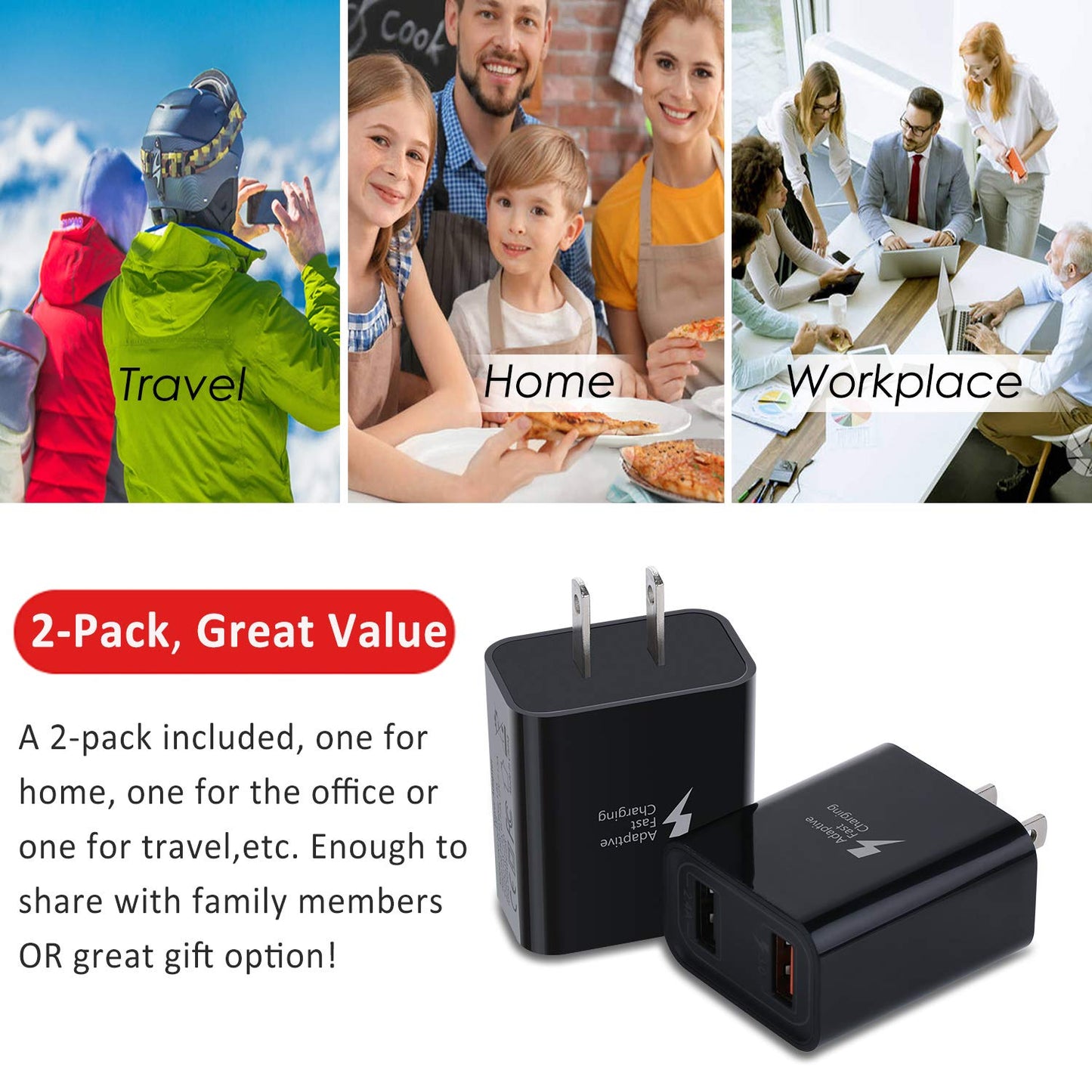 Dual USB Charger, 2-Pack Quick Charge 3.0 Wall Charger Power Adapter, Dual A Port 30W QC3.0 Fast Charging Block Compatible for iPhone 17 16 15 14 13