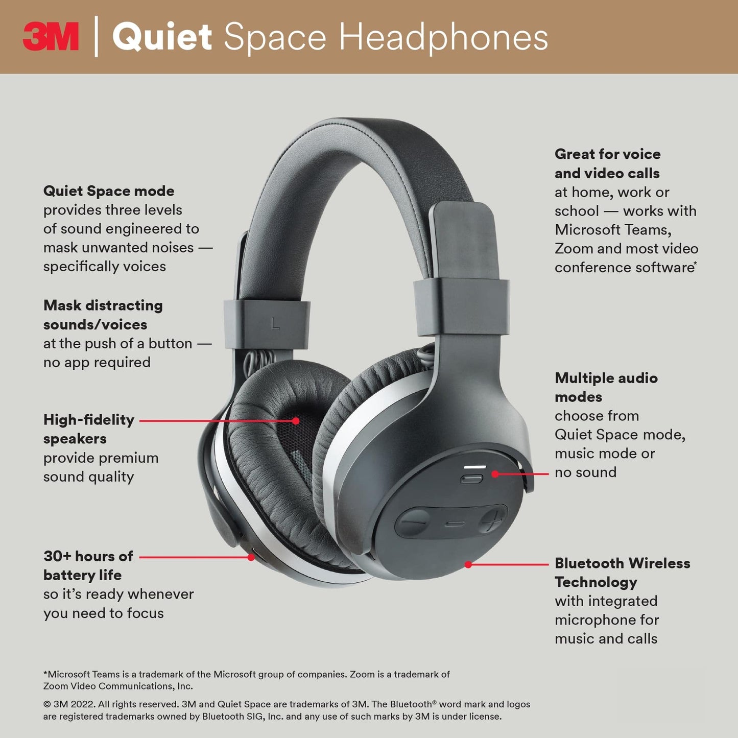 3m QUIETSPSIOC Quiet Space Headphones, Black