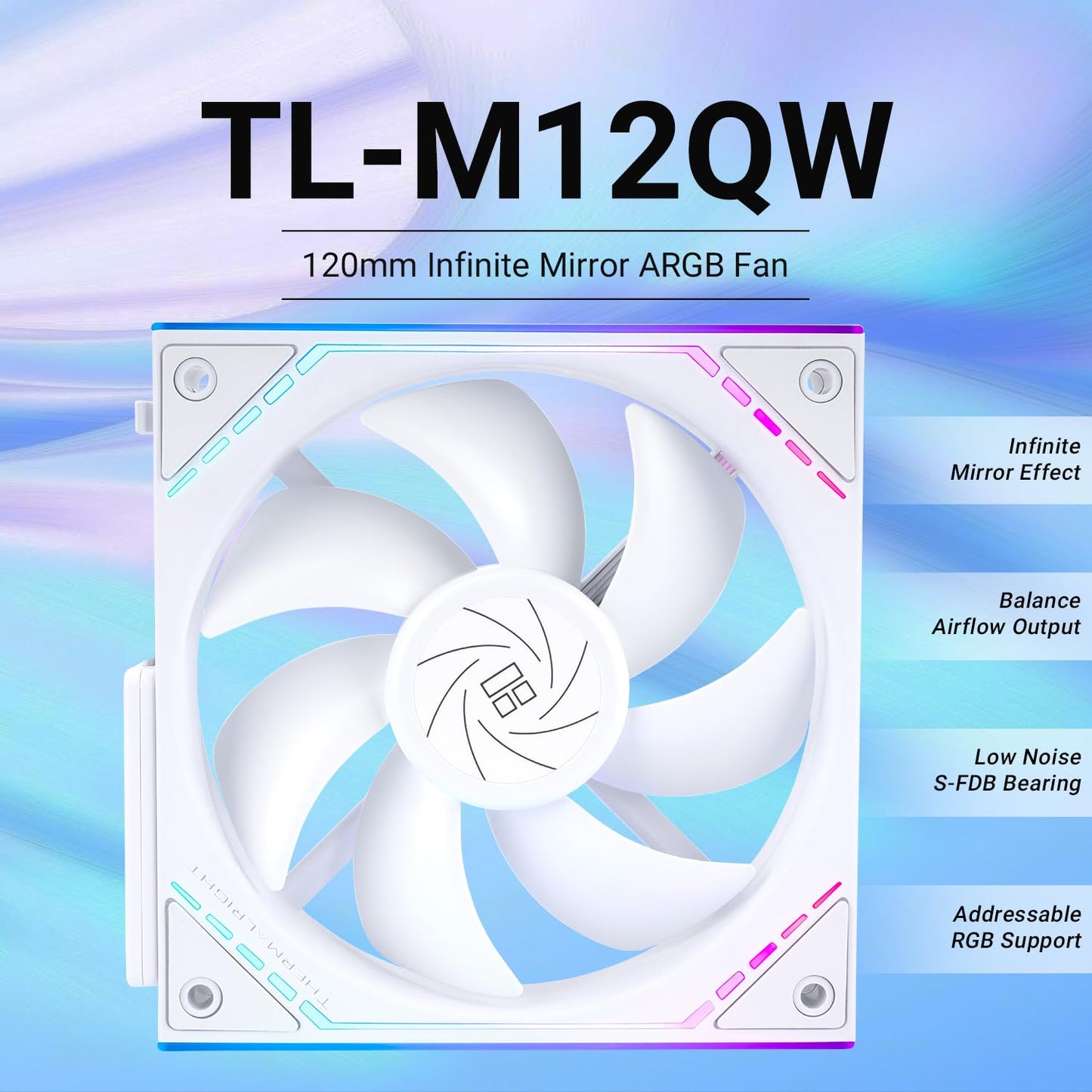Thermalright TL-M12QW CPU Fan 120mm Case Cooler, PWM Connector Silent Computer Cooling with S-FDB Bearing,PC Fan with ARGB Mirror Light Effect,Low