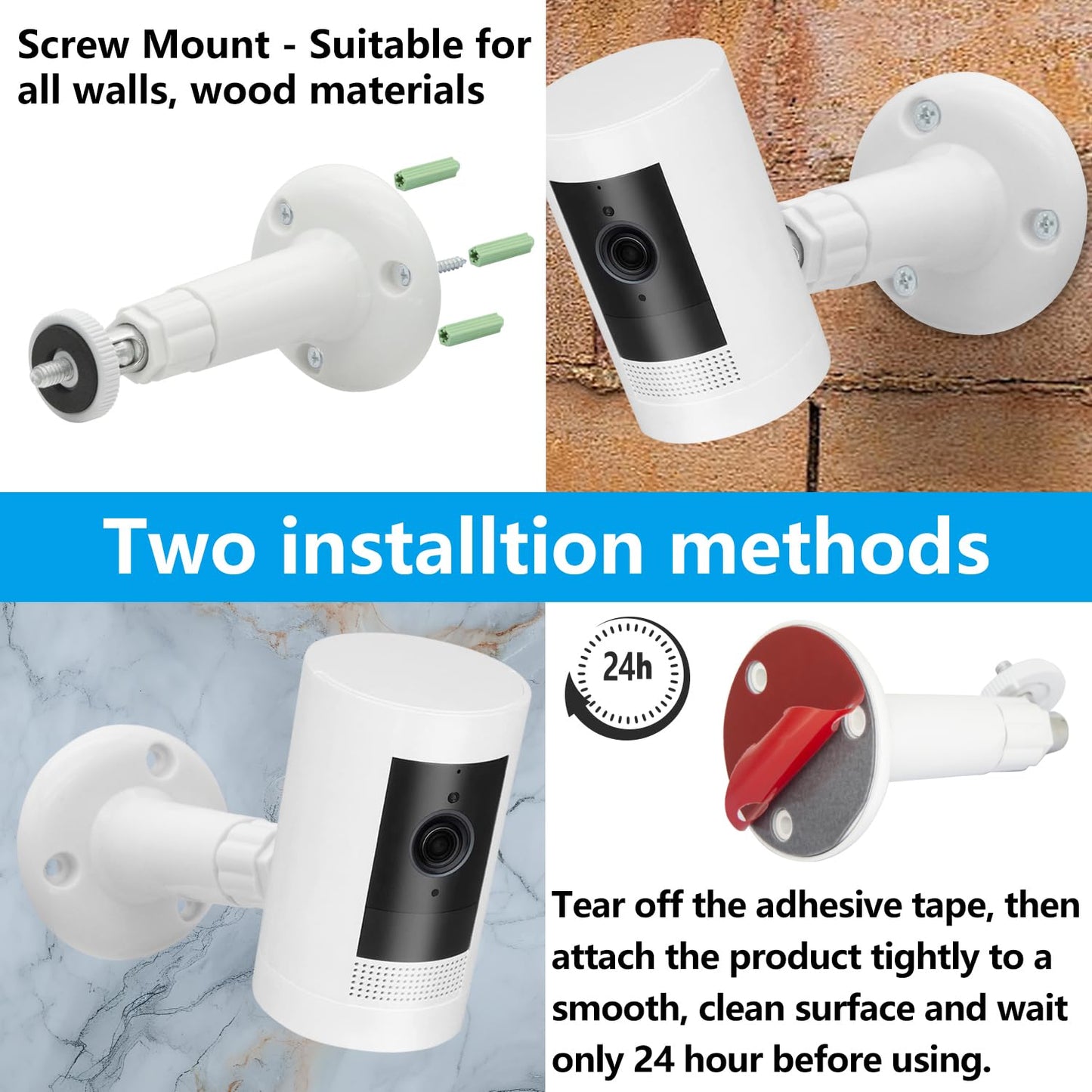 2 Pack Adjustable Adhesive Wall Mount Brackets for Ring Stick Up Cam ? Ring Outdoor Cam Plus, Indoor / Outdoor Installation, VHB Stick On or Screws