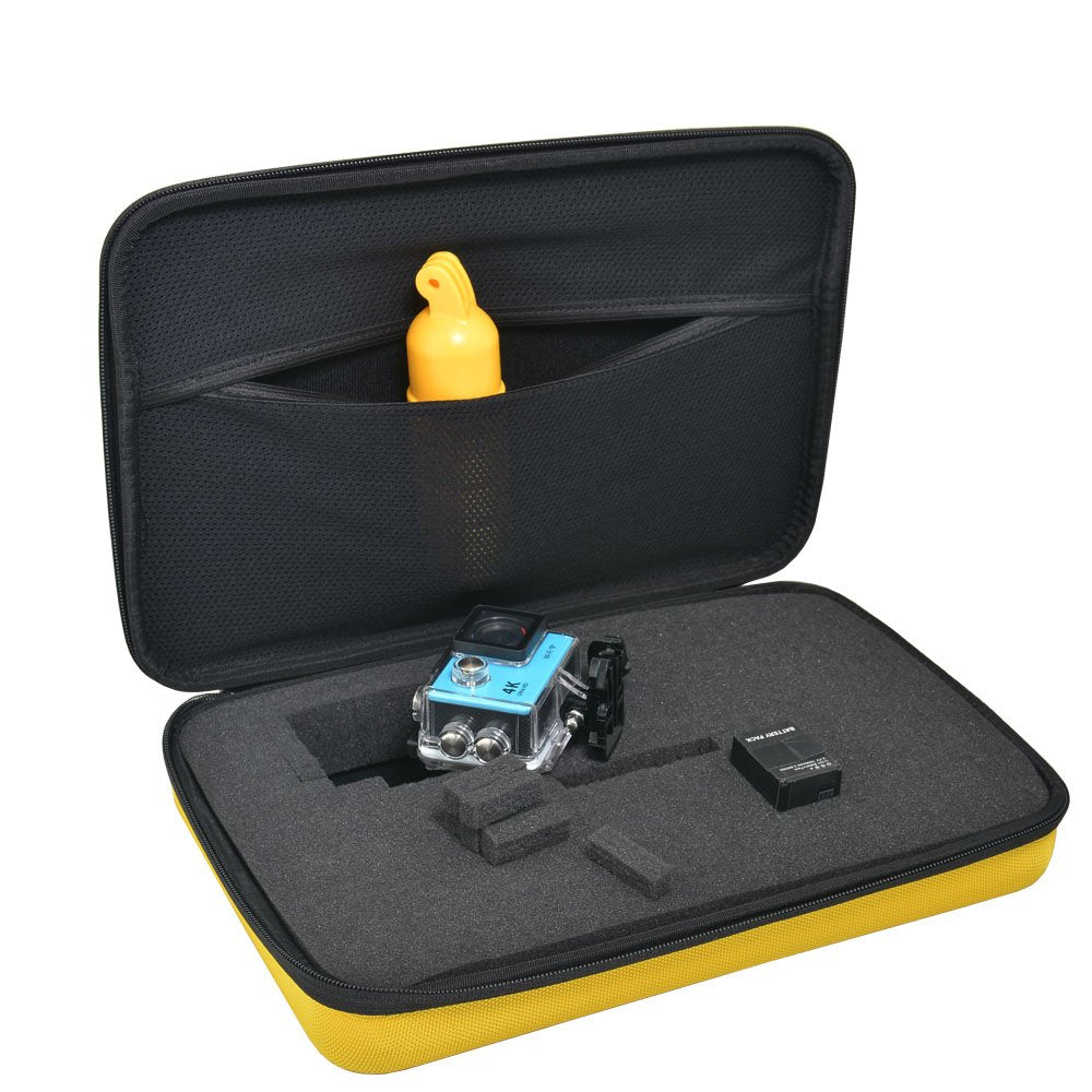 Large Carrying Case with Customizable Foam Protective Storage Case for Sports Camera SJCAM Monopole Accessories Yi 4K LCD SD Cards Batteries Feiyu