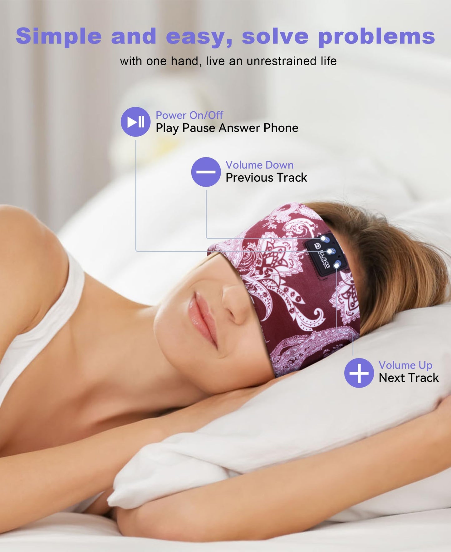 LOVE EYE Sleep Headphones Wireless Headband Headphones Bluetooth 5.4 for Side Sleeper Bluetooth Headband Earphones for Sports for tech Gadgets Gifts