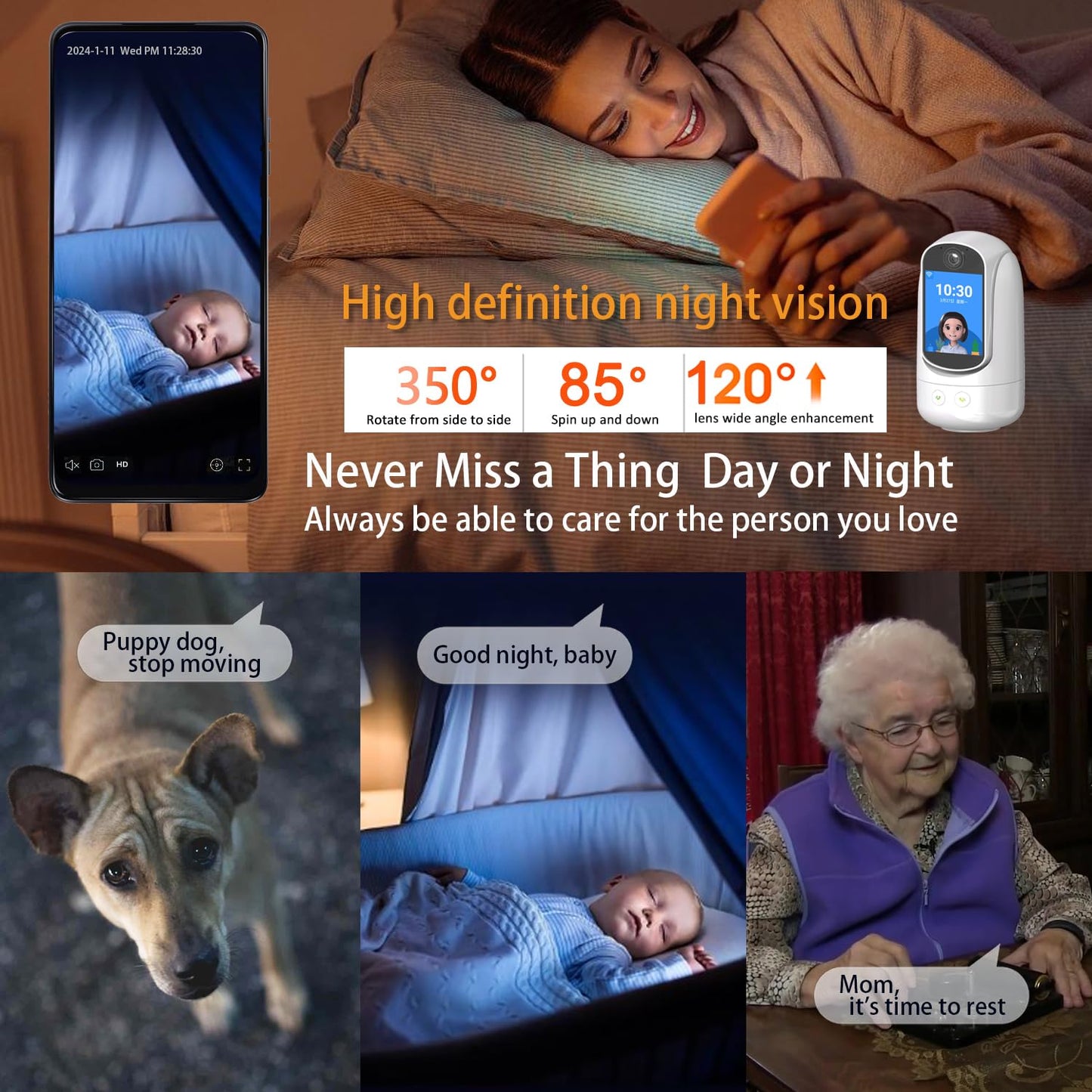 NBKsmart 2-Way Video/Audio Security Camera Screen WiFi AI Detection Puppy/Pet/Cat/Elderly/Dog Monitor Wireless Facetime Cam Voice Phone APP Controlled
