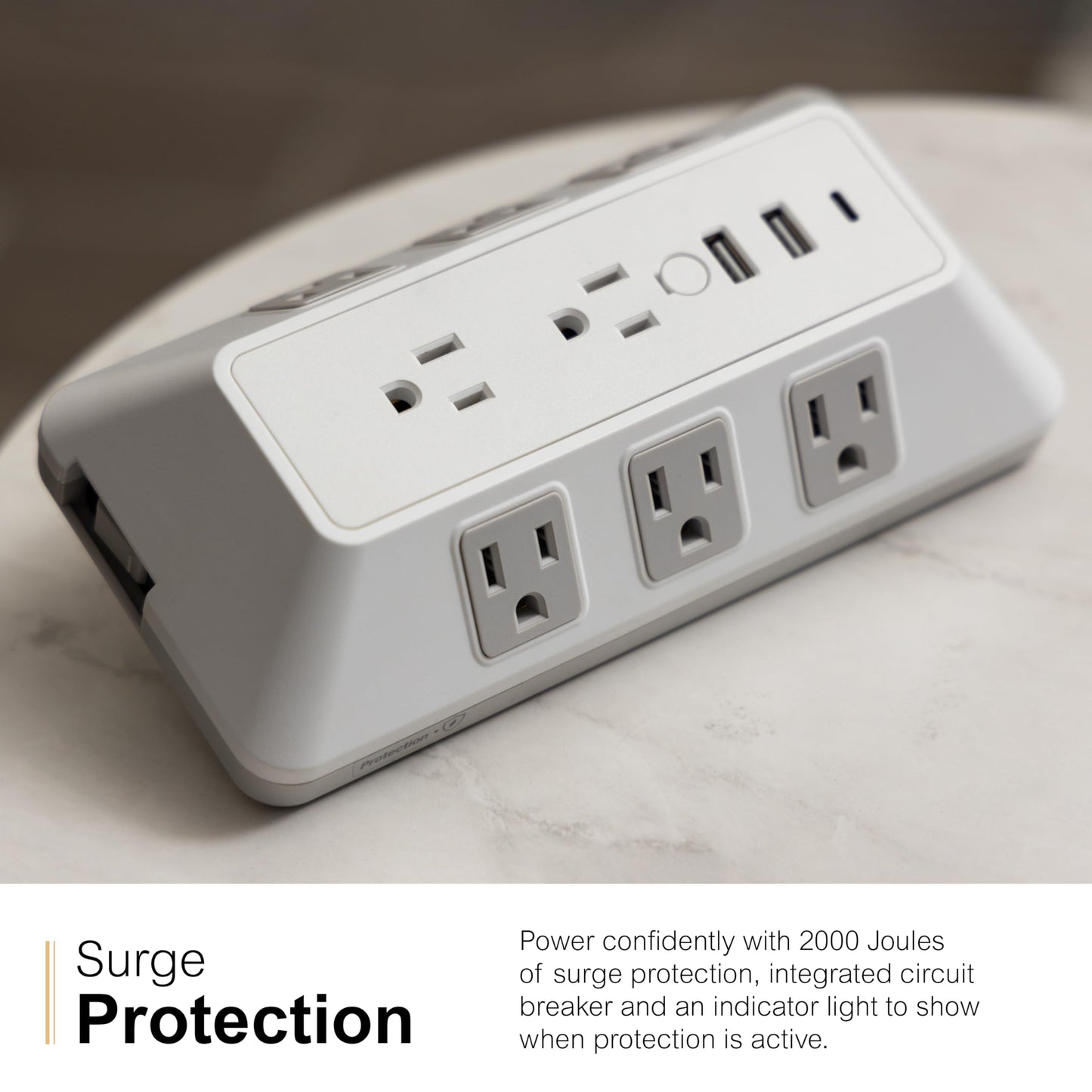 GE 8-Outlet Surge Protector with USB, Outlet Extender, 2 USB-A, 1 USB-C, Adapter Spaced, Multi Plug, Charging Station, for Home School and Office