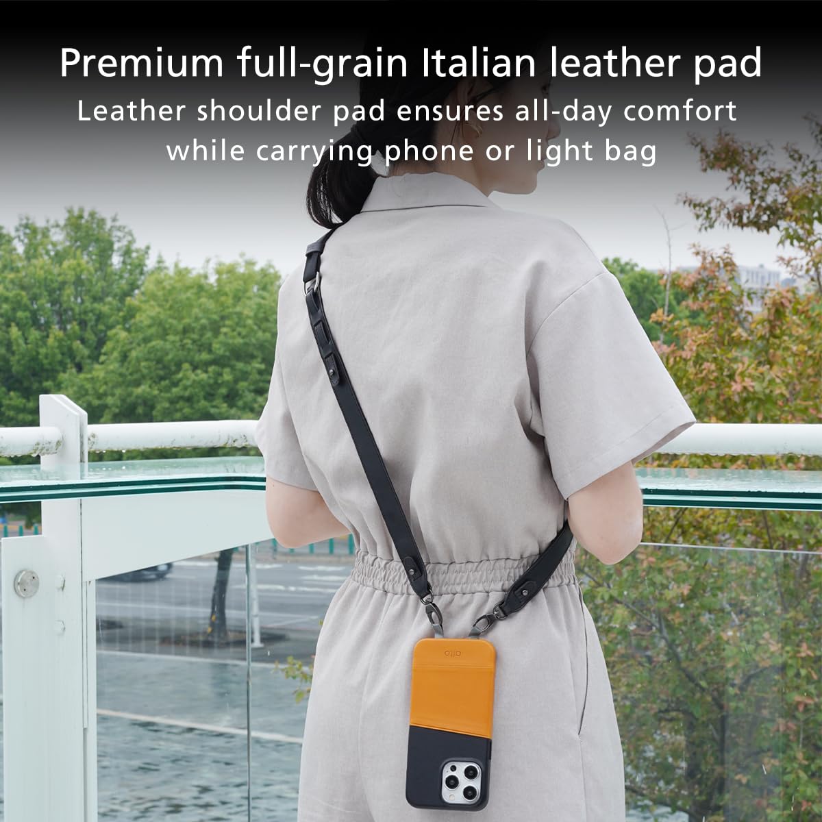 alto Multi-Functional Leather Harness, Crossbody Lanyard Strap for iPhone, Andorid Phone, Camera, and Bag (Raven Black)