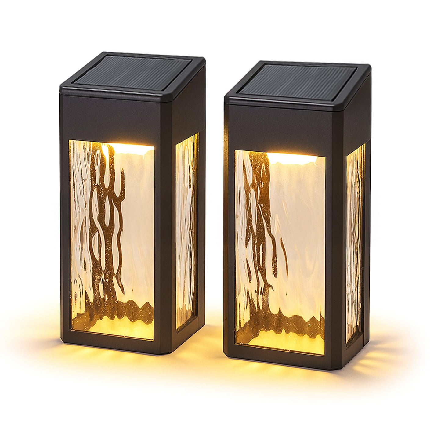 Classy Caps SWL888 - Black Aluminum Lancaster Deck & Wall Light (2 Pack) - Outdoor Solar LED Lighting, Durable Black Aluminum, Real Glass