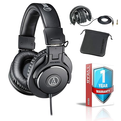 Audio-Technica ATH-M30x Professional Monitor Headphones with Protective Carrying Case