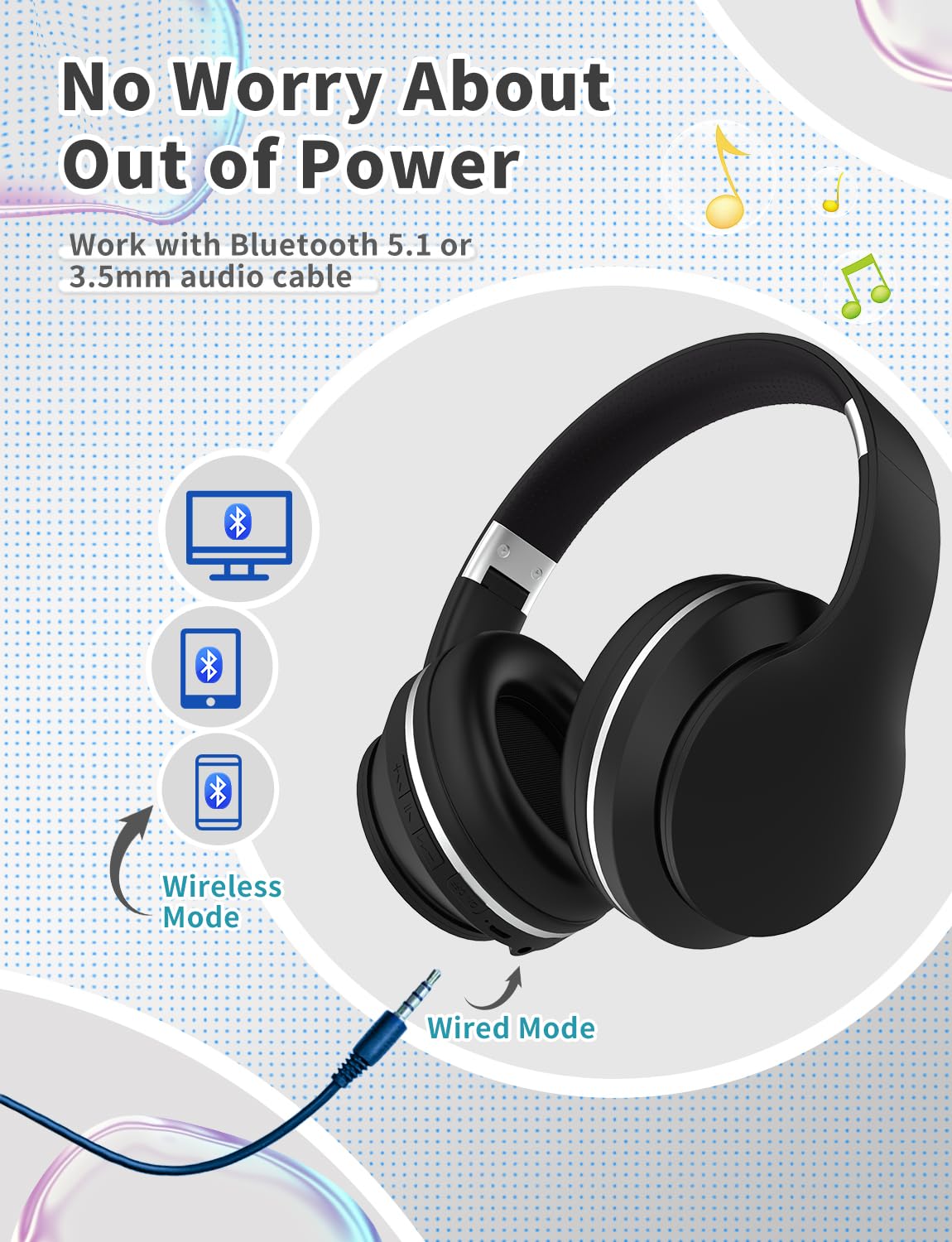 YOYOTUNE Bluetooth Kids Headphones,Wireless Kids Headphones Over Ear with Microphones,Stereo Sound,10H Playtime, Foldable&Adjustable Children…