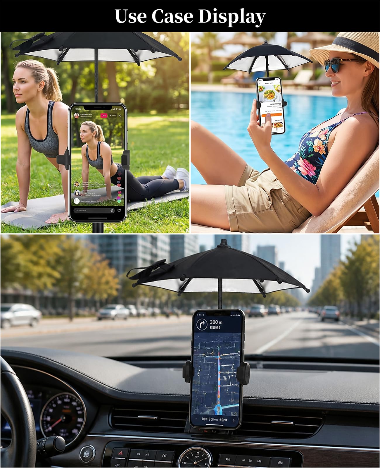 Geyynow Strong Phone Sunshade Umbrella for iPhone/Android with Sturdy Clip - 360 Adjustable Mini Tanning Shade Cover - UPF 50+ UV Protection