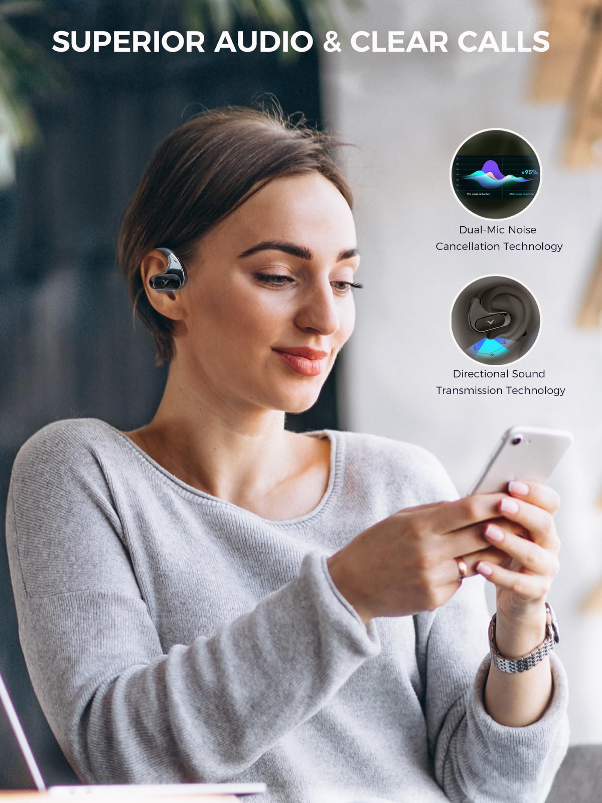 Open Ear Headphones Wireless Bluetooth 5.4 Earbuds 54Hrs Playback 16.2mm Drivers Air Conduction LED Display Charging Case IPX7 Waterproof APP Deep…