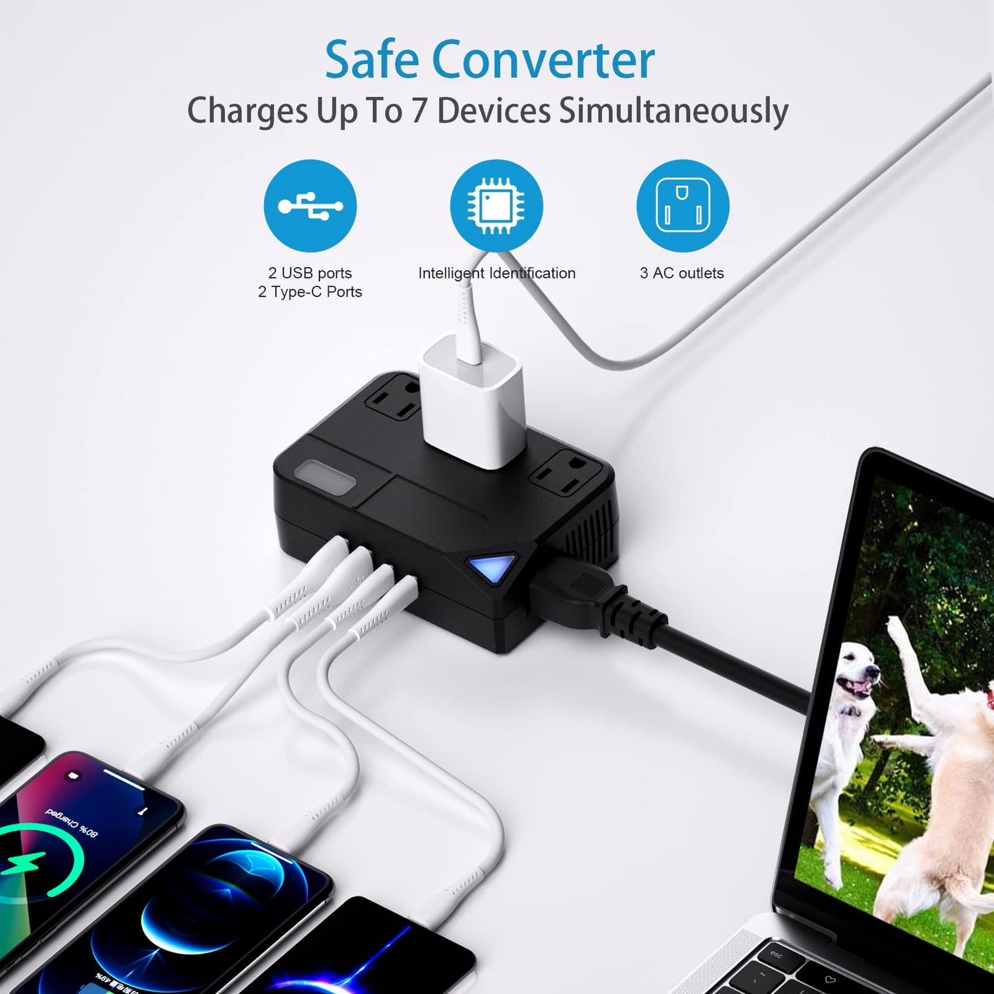 2000W International Travel Voltage Converter 220V to 110V with 2 USB Ports for Hair Straighteners,