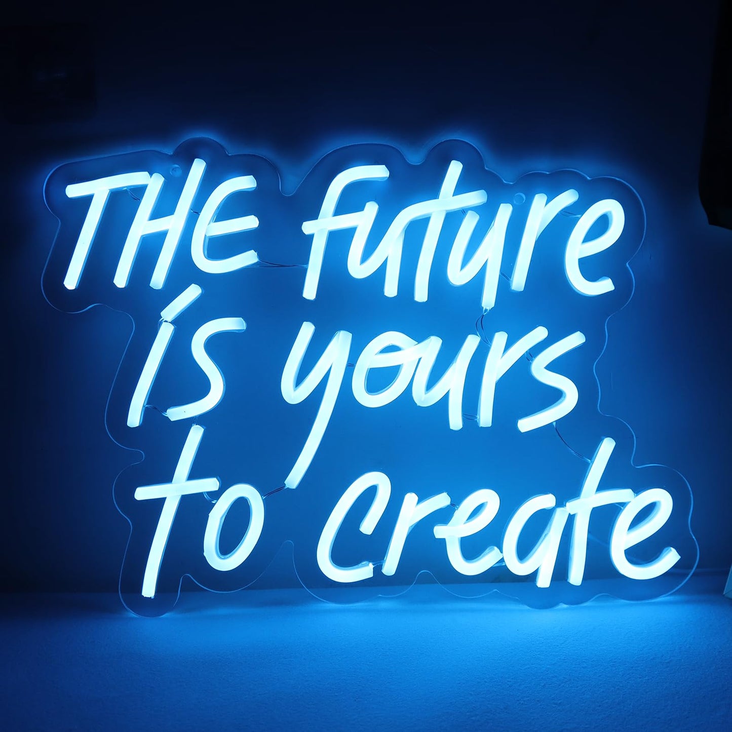 WonderfulLife The Future is Yours to Create Neon Sign for Wall Decor Suitable for Office Man Cave or Bedroom,Fresh Azure Letters Lights can Calm Your