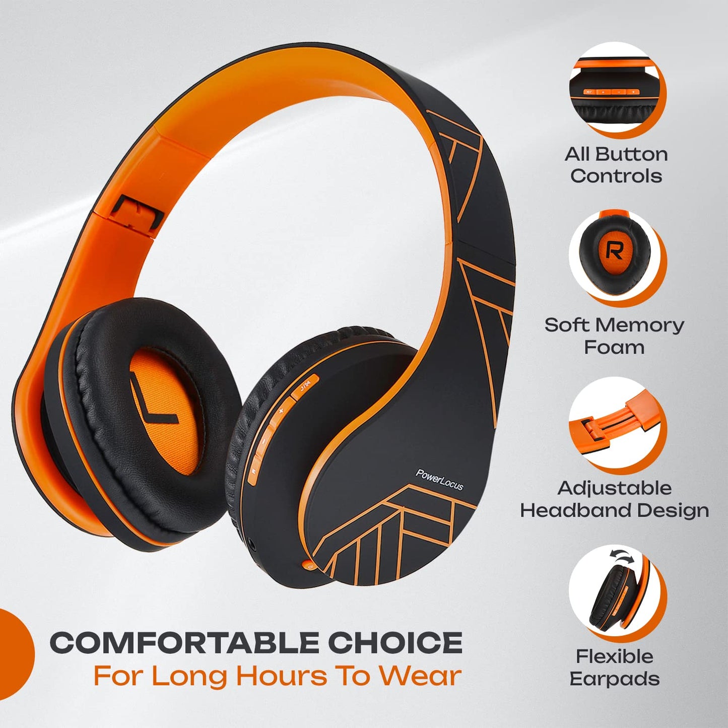 PowerLocus Bluetooth Over-Ear Headphones, Wireless Stereo Foldable Headphones Wireless and Wired Headsets with Built-in Mic, Micro SD/TF, FM…