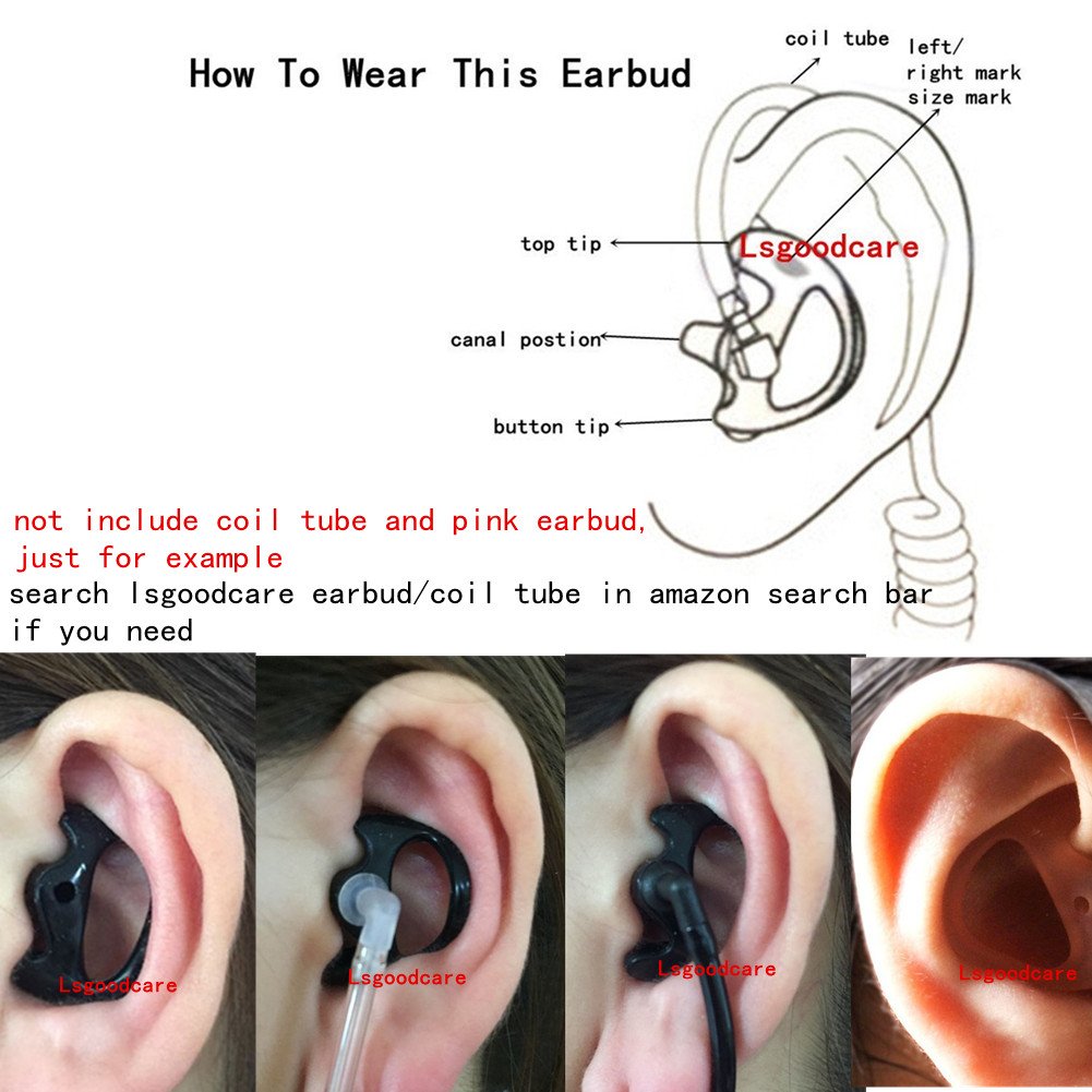 Lsgoodcare Replacement Earmold Earbud (Left and Right Ear) for Two Way Radio Acoustic Coil Tube Earpiece - Open Ear Insert Earmould Earbuds Black…