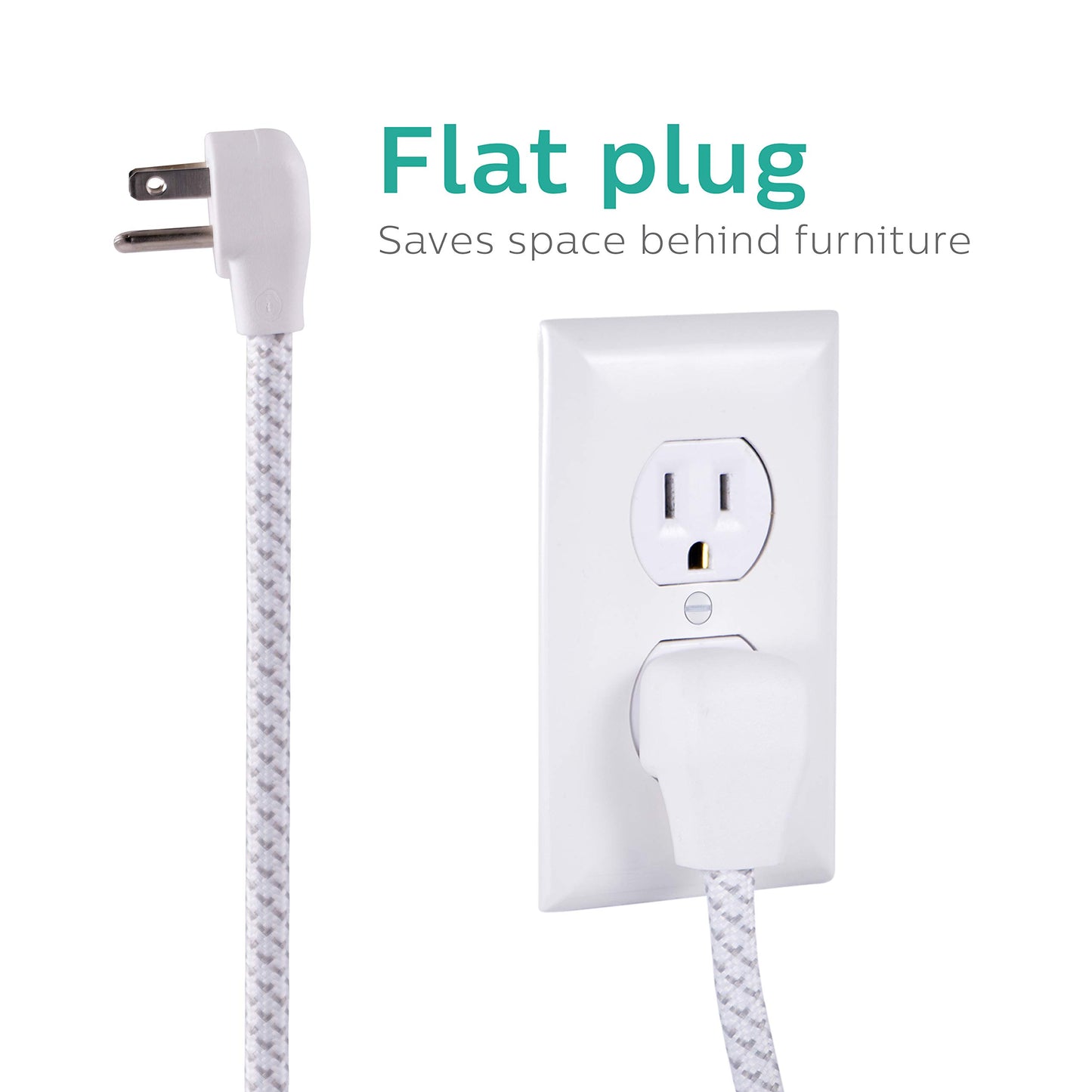 Philips 4 Outlet Power Strip Surge Protector with 2 USB Ports, 4 Ft Power Cord, Designer Braided Extension Cord, Flat Plug Extension Cord, 720 Joules