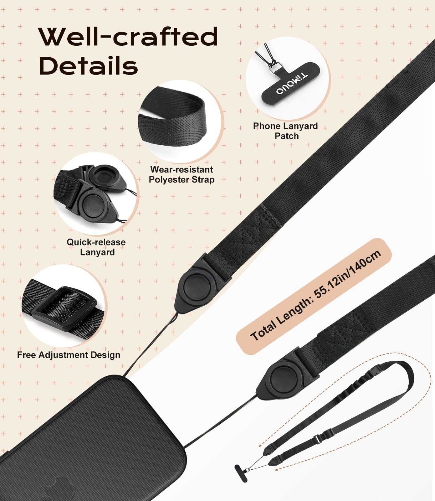 TiMOVO Universal Phone Lanyard Crossbody, Detachable Neck Lanyard for iPhone 17 Series Case, Adjustable Shoulder Strap with Quick Release Buckle