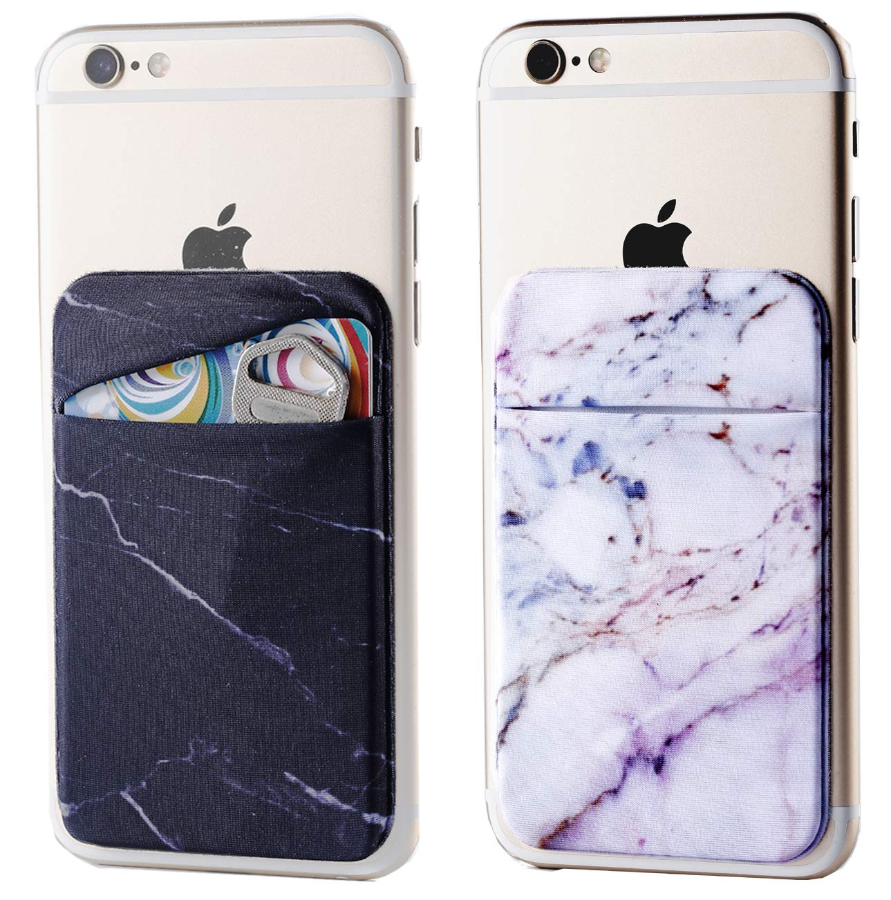 2Pack Marble Adhesive Phone Pocket,Cell Phone Stick On Card Wallet Sleeve,Credit Cards/ID Card Holder(Double Secure) with Sticker for Back