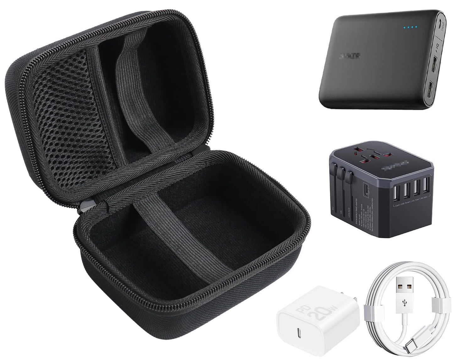 inDomit Travel Charging Accessories Storage Kit - Hard Protective Case Fits Power Bank, Power Adapter & Data Cables(Case Only)