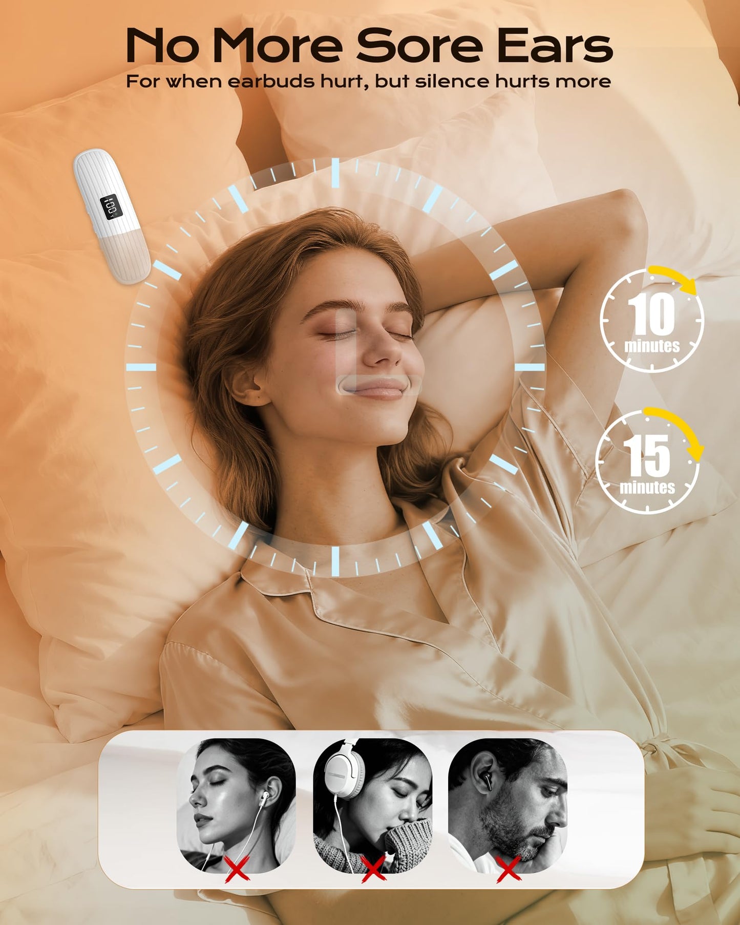 ByteWave Bone Conduction Under Pillow Sleep Speaker, Ultra-Thin Wireless Bluetooth 5.3 Mini Pillow Speaker with LED Display,TF Card,Auto-Off, Private