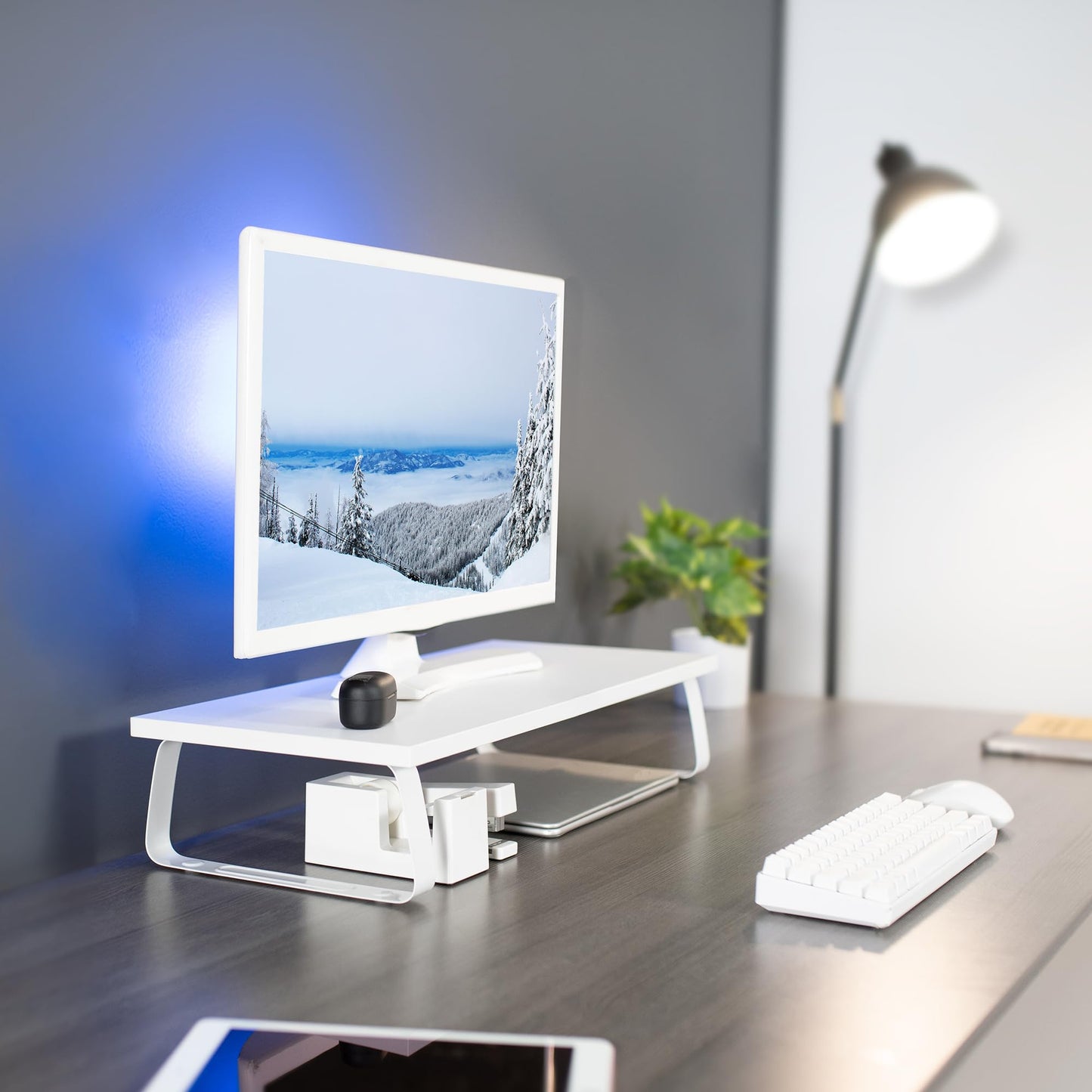 VIVO 24 inch Monitor Stand, Wood & Steel Desktop Riser, Screen, Keyboard, Laptop, Small TV Ergonomic Desk and Tabletop Organizer, White, STAND-V000D-W