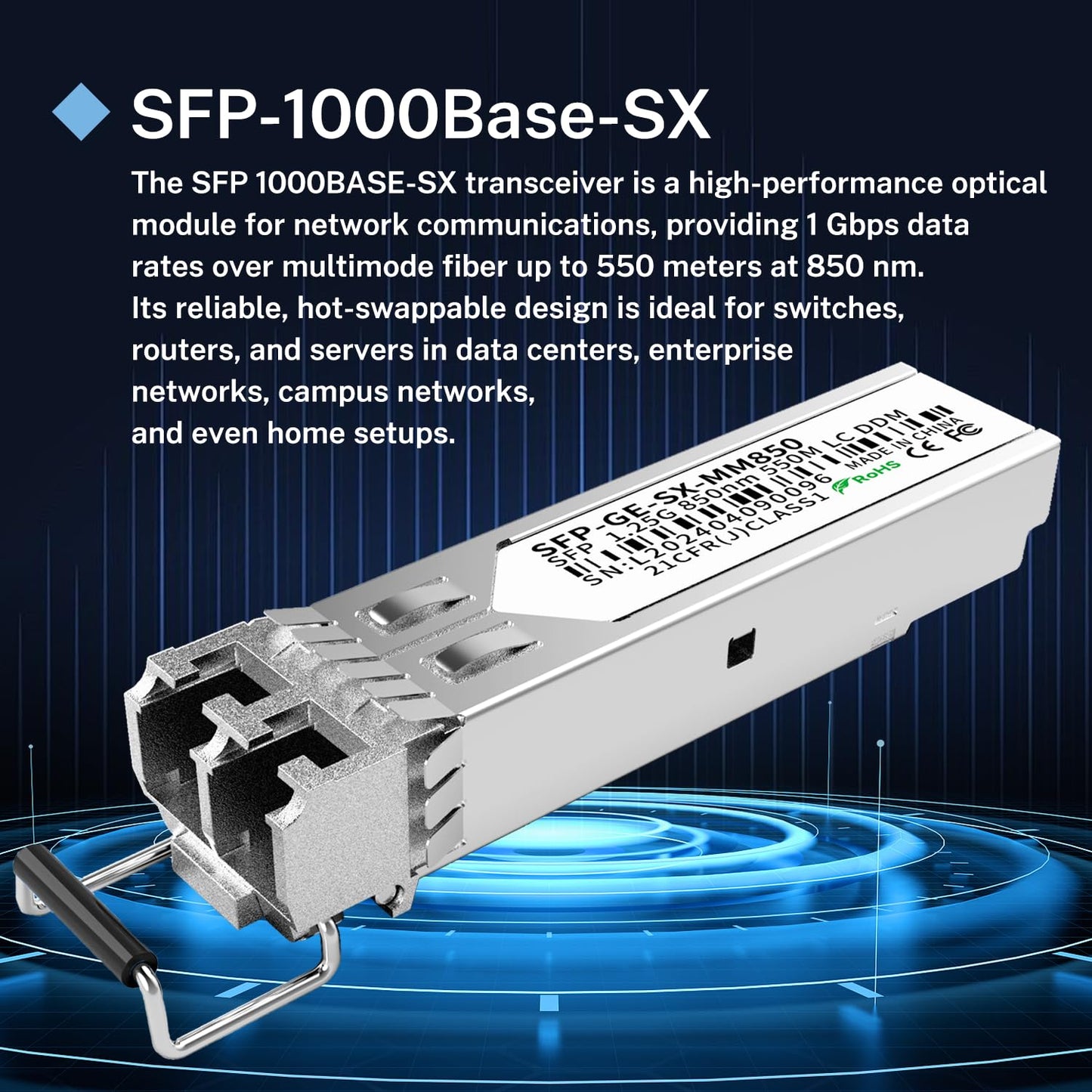 2Pack 1.25G SFP Module 1000Base-SX Multimode LC Transceiver, 850nm MMF, 550m Range - Compatible with Cisco SFP-GE-S, Meraki MA-SFP-1GB-SX, Ubiquiti