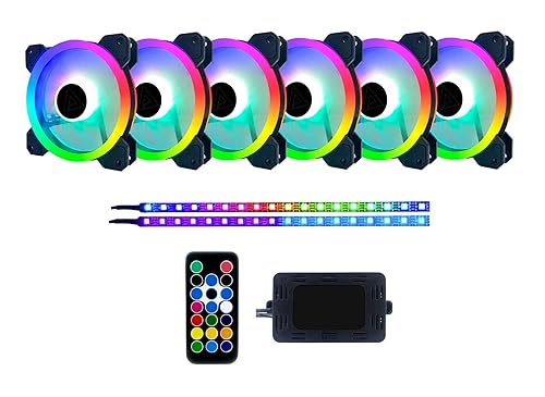 Apevia TL612L2S-RGB Twilight 120mm Silent Dual-Ring RGB Color Changing LED Fan w/Remote Control, 28x LEDs & 8X Rubber Pads w/ 2 LED Strips (6+2-pk)