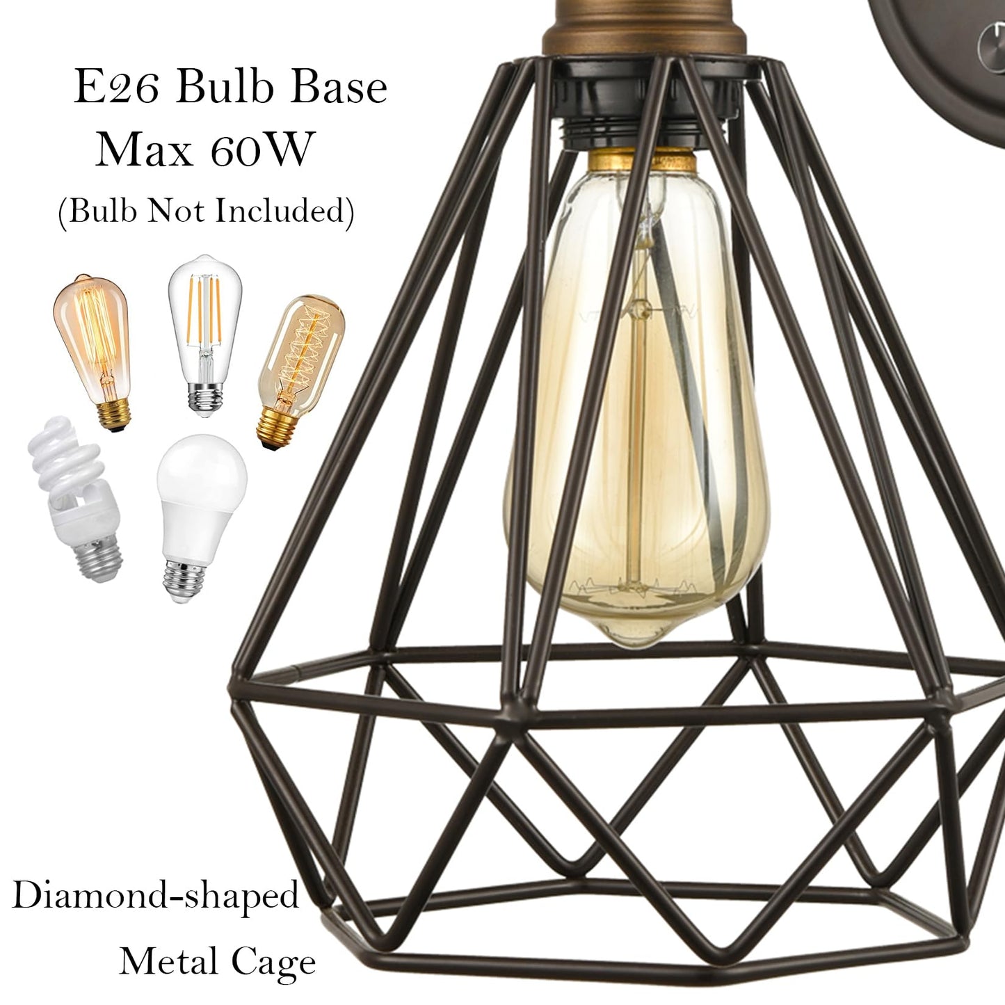 DAYCENT Farmhouse Plug in Wall Sconce Set of 2 Oil Rubbed Bronze Wall Light with On Off Switch Industrial Polygon Caged Gooseneck Sconces Wall