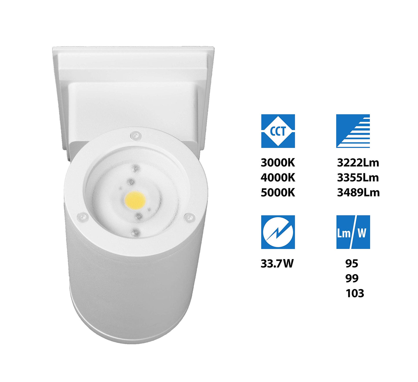 NICOR Outdoor OWCR4U1035MV30WH Dorado 35W Round LED Wall Mount, 3000K, White Outdoor Cylinder Light, 4