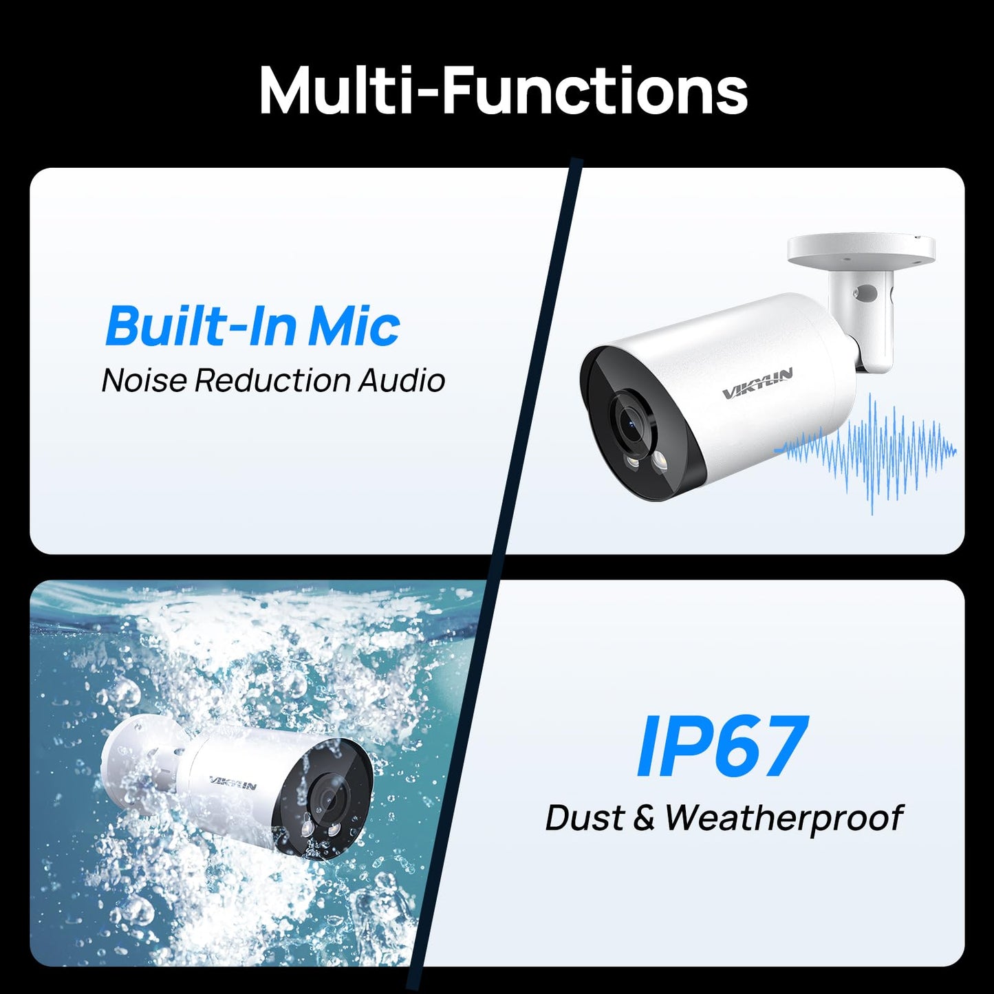 VIKYLIN 4K 8MP Starlight PoE IP Camera Outdoor, 8MP Bullet PoE Camera with AI Human Vehicle Detection, 2.8mm Lens, Built-in Mic, MicroSD 256GB, WDR