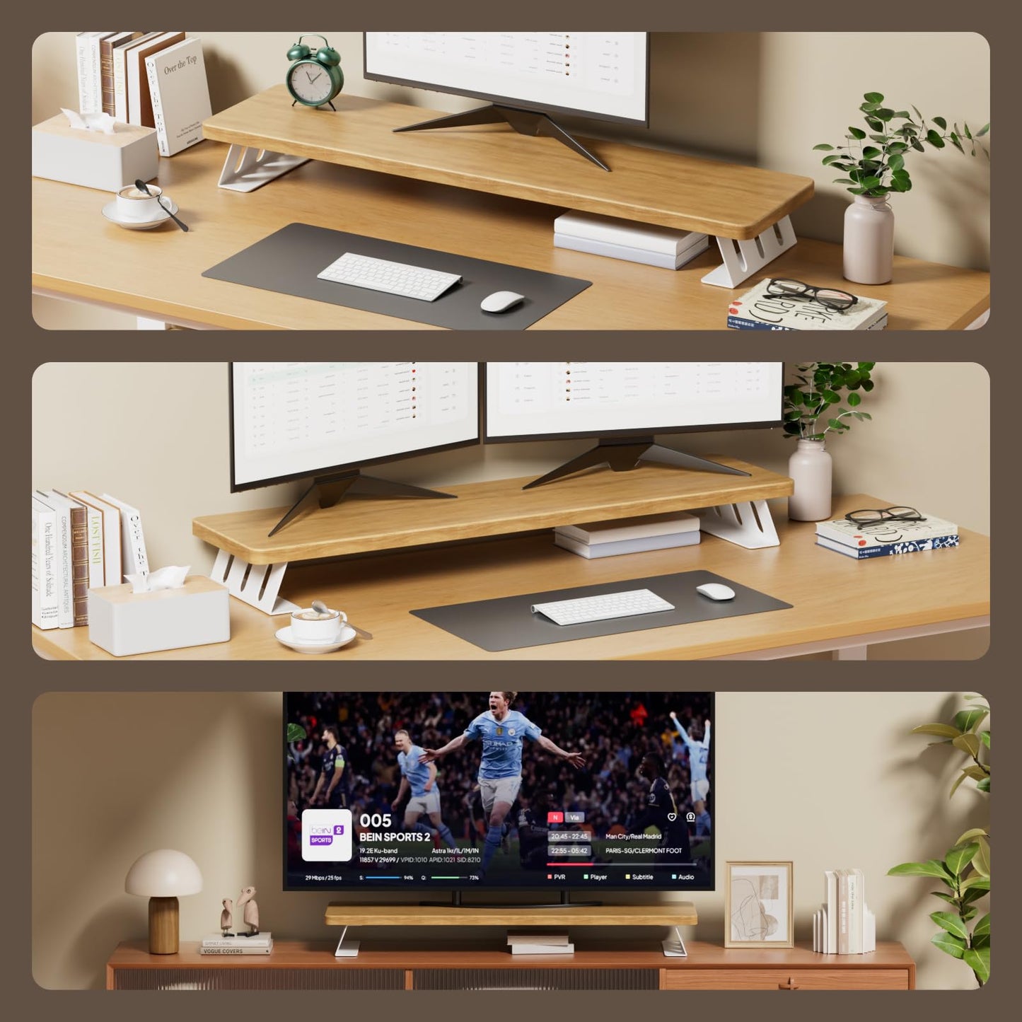 NestNeat Dual Monitor Stand Riser, 39 Inch Large Wood Monitor Stands for 2 Monitors, Desk Monitor Riser for Computer/Laptop/Printer/TV, Stand Riser up