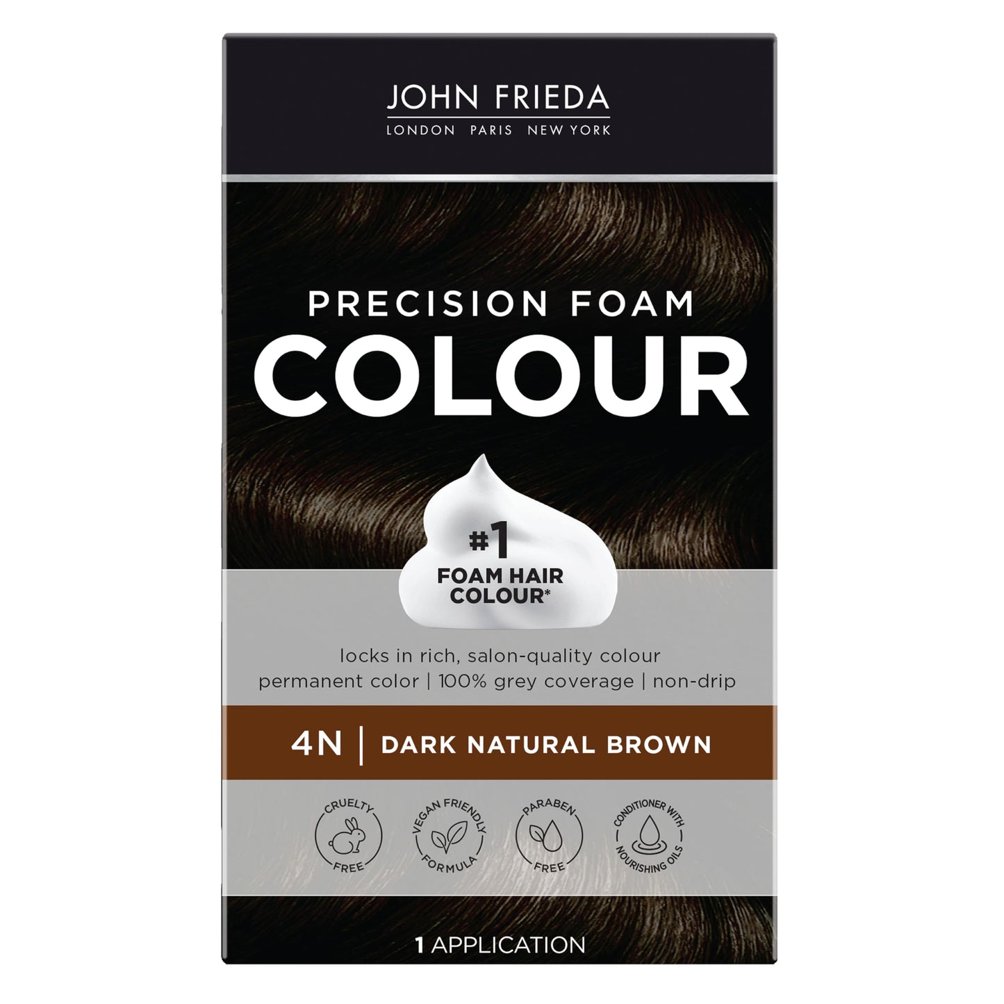 John Frieda Precision Foam Colour 4N Dark Natural Brown – Full-Coverage Hair Dye Kit with Anti-Fade Formula & Gray Coverage, 1 Application