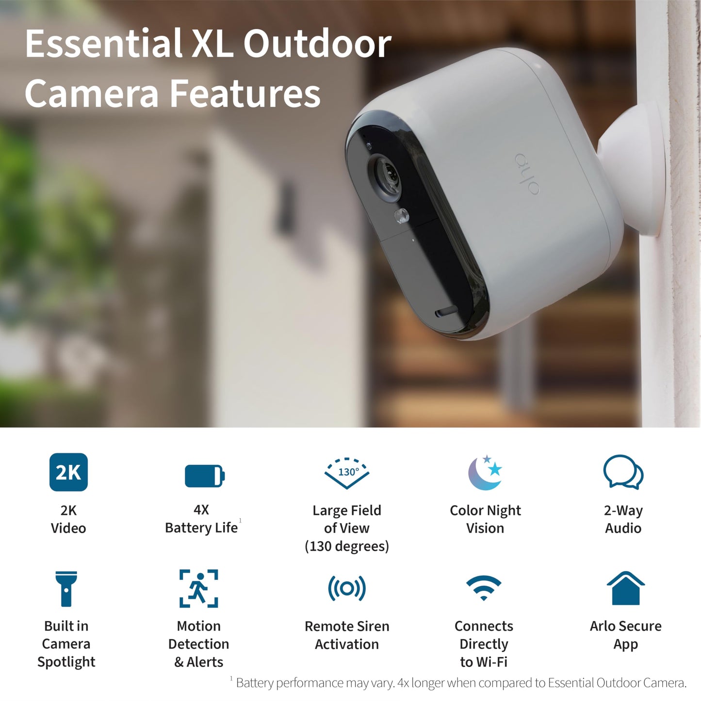 Arlo VMC3052-100NAR Essential 2nd Gen 2K XL Single Cam, White - Certified Refurbished