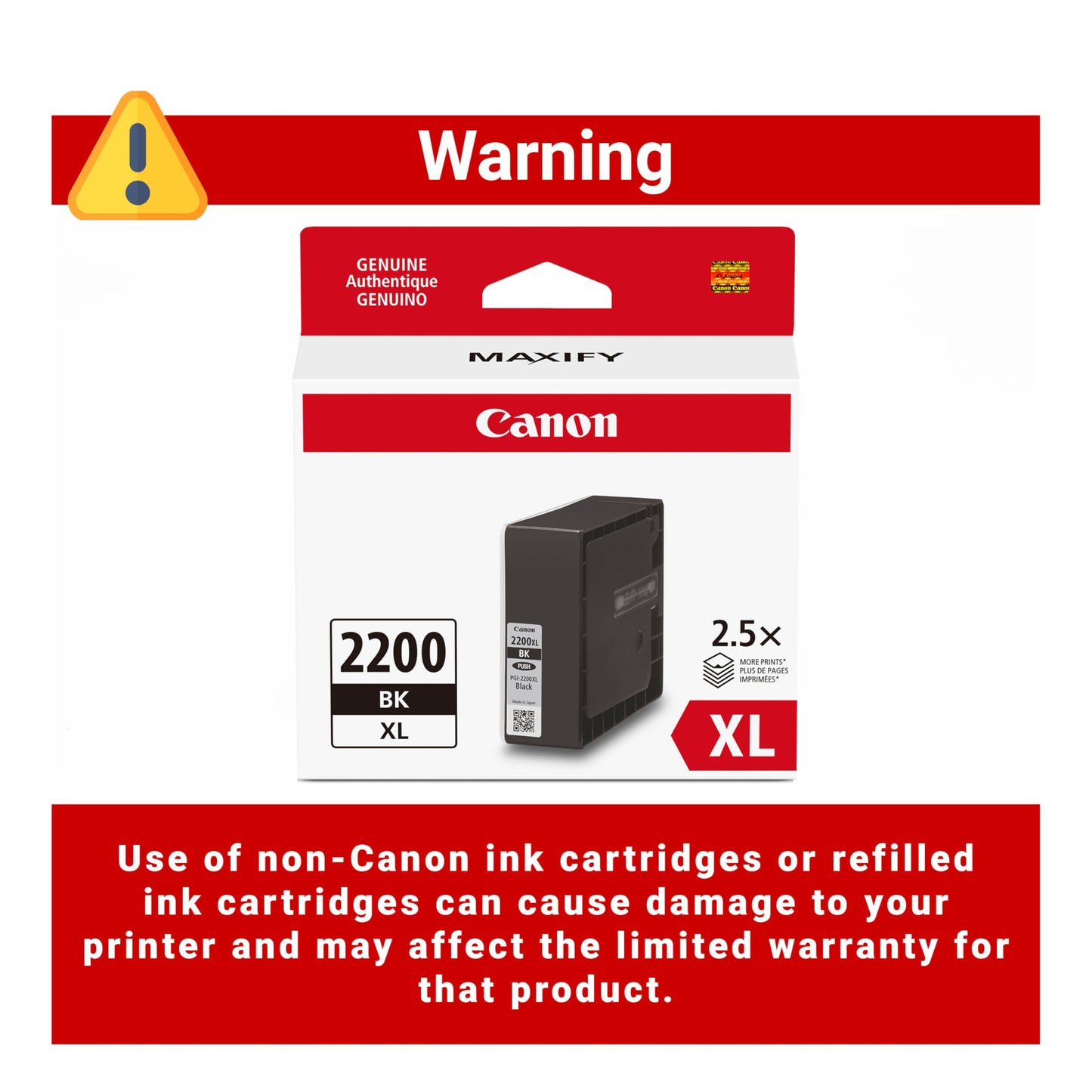Canon PGI-2200XL Genuine Pigment Black Ink Tank, Compatible with IB4120, MB5420, MB5120, IB4020, MB5020, and MB5320 (Optional) Printers