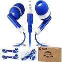 Keewonda 6 Pack Bulk Wired Earbud Headphones for Kids - Individually Wrapped, Blue, 3.5mm Jack, 4ft Cord, Small Group Classroom & Homeschool Supplies