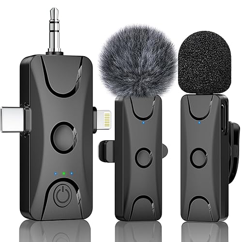 Wireless Lavalier Microphone for iPhone Android: Mini Lapel Mic with Intelligent Noise Cancelling, 48kHz/16bit, 100ft Range, for Camera, PC, Laptop
