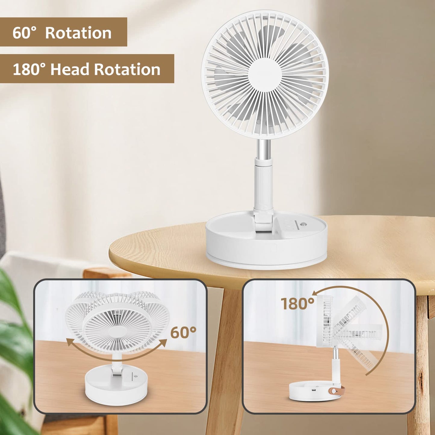 BAETI Portable Fan, 7200mAh Portable Oscillating Standing Fan with Remote Control, Adjustable Height With 4 Speeds Foldable Table Fan for Office