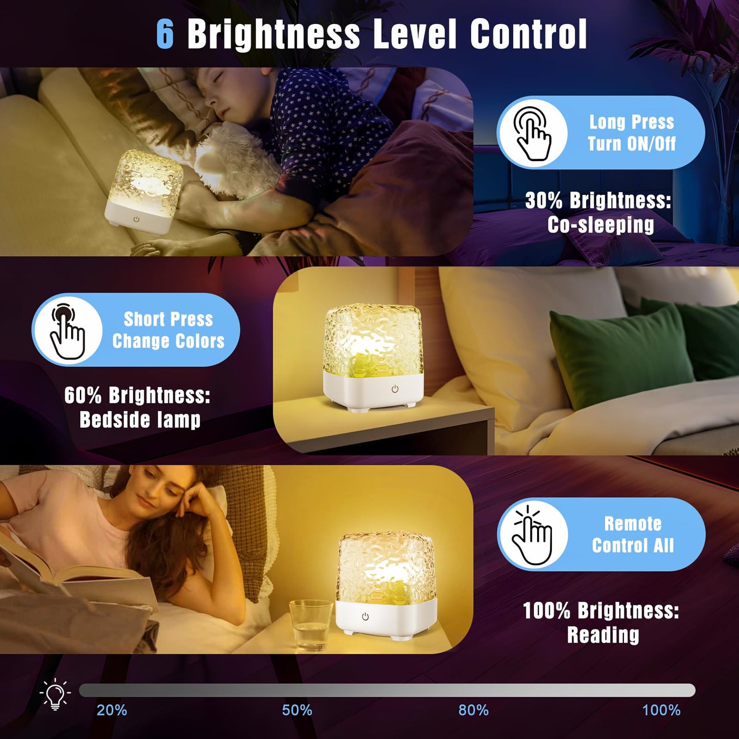 Northern Lights Projector, 2000 mAh Wireless 16 Colors Luminorthe Cube Crystal Lamp with Touch/Remote Control, Rechargeable Ocean Wave Night Light