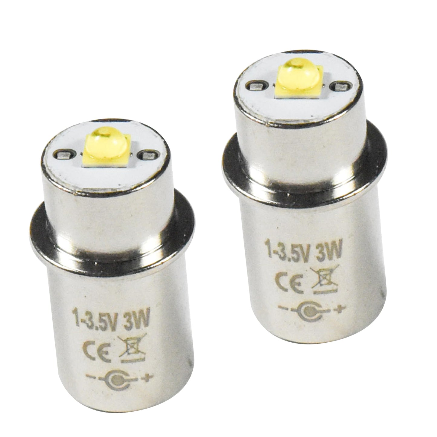 HQRP 2-Pack 3W LED Bulb Upgrade Lamp Compatible with Mag-Lite 2 3 D C Cell Flashlight LWSA201 White Star Krypton Lamp Replacement, 220-260 LM