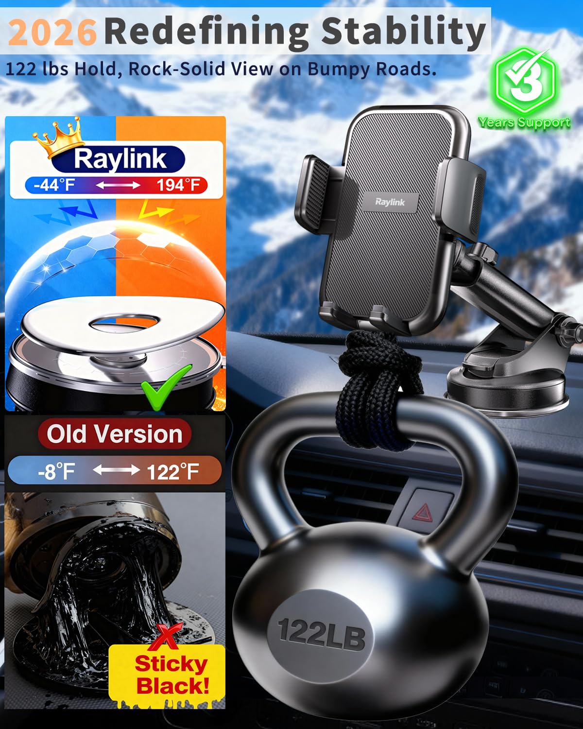 NO.1 Best?Fixed Integrated 122lb?Military-Grade Car Phone Holders Windshield Dashboard Vent?Upgraded Suction & Clip?Cell Phone Mount with Patent
